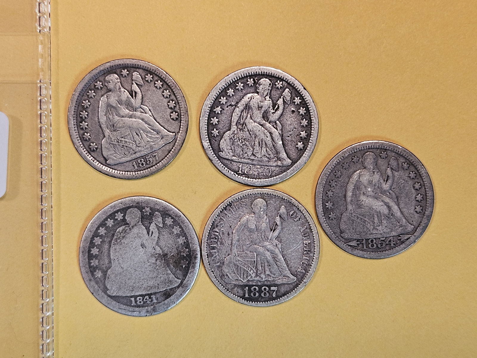 Five mixed Seated Liberty silver Dimes (1 of 3)