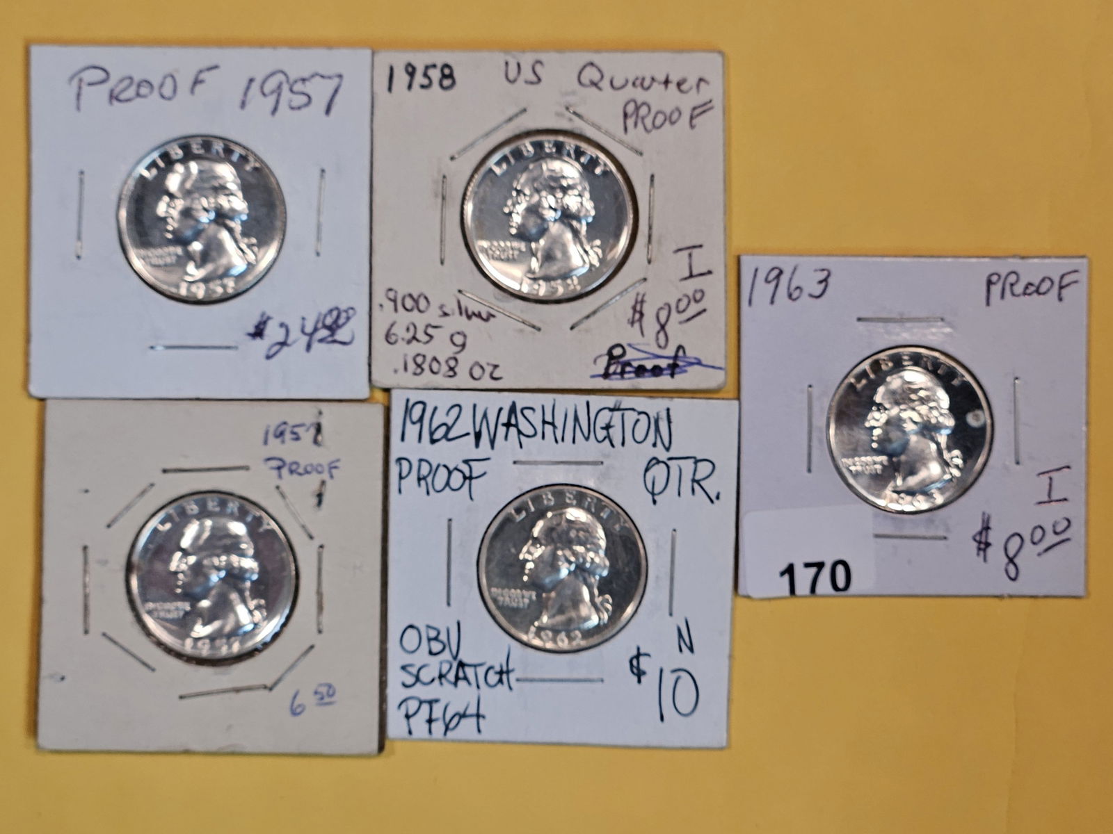 Five Proof Silver Washington Quarters (1 of 5)