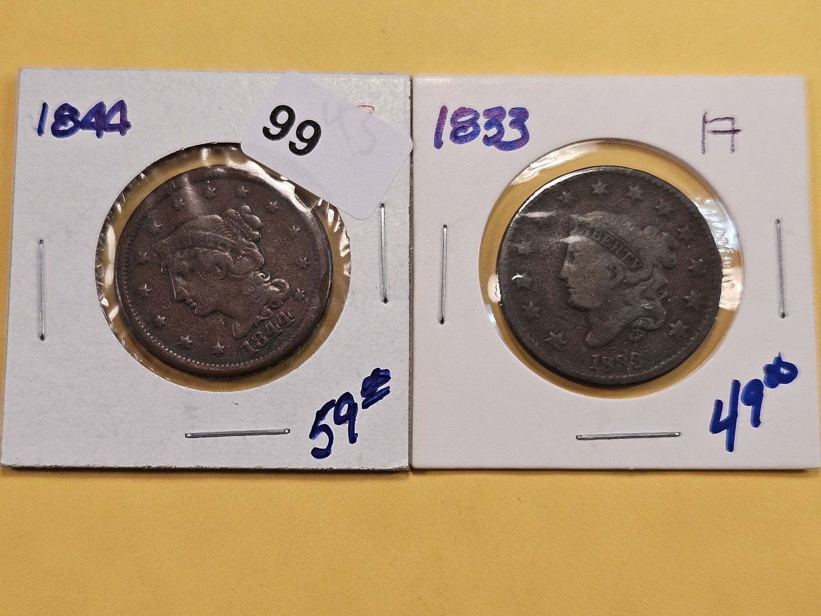 Two Different Circulated US Large Cents (1 of 6)