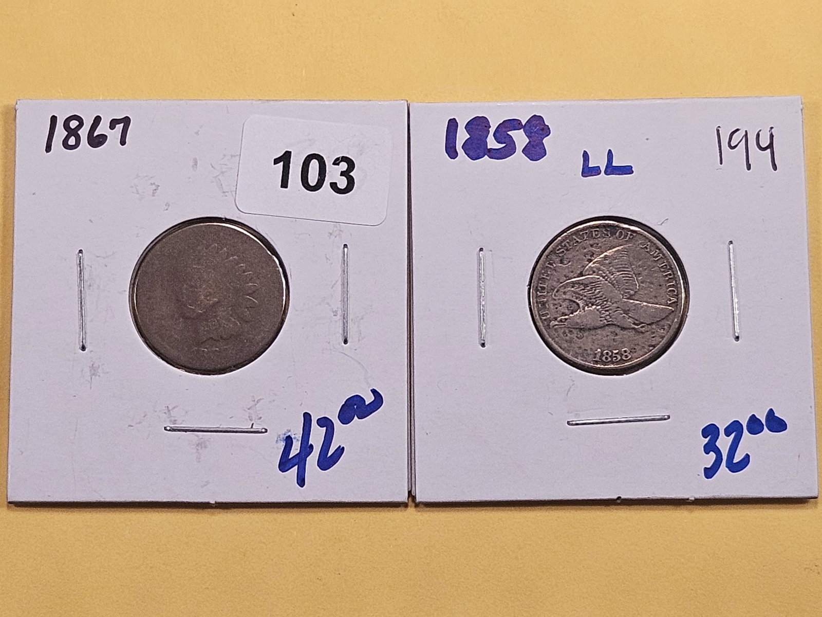 1858 Large Letter Flying Eagle Cent and 1867 Indian Head Cent (1 of 6)