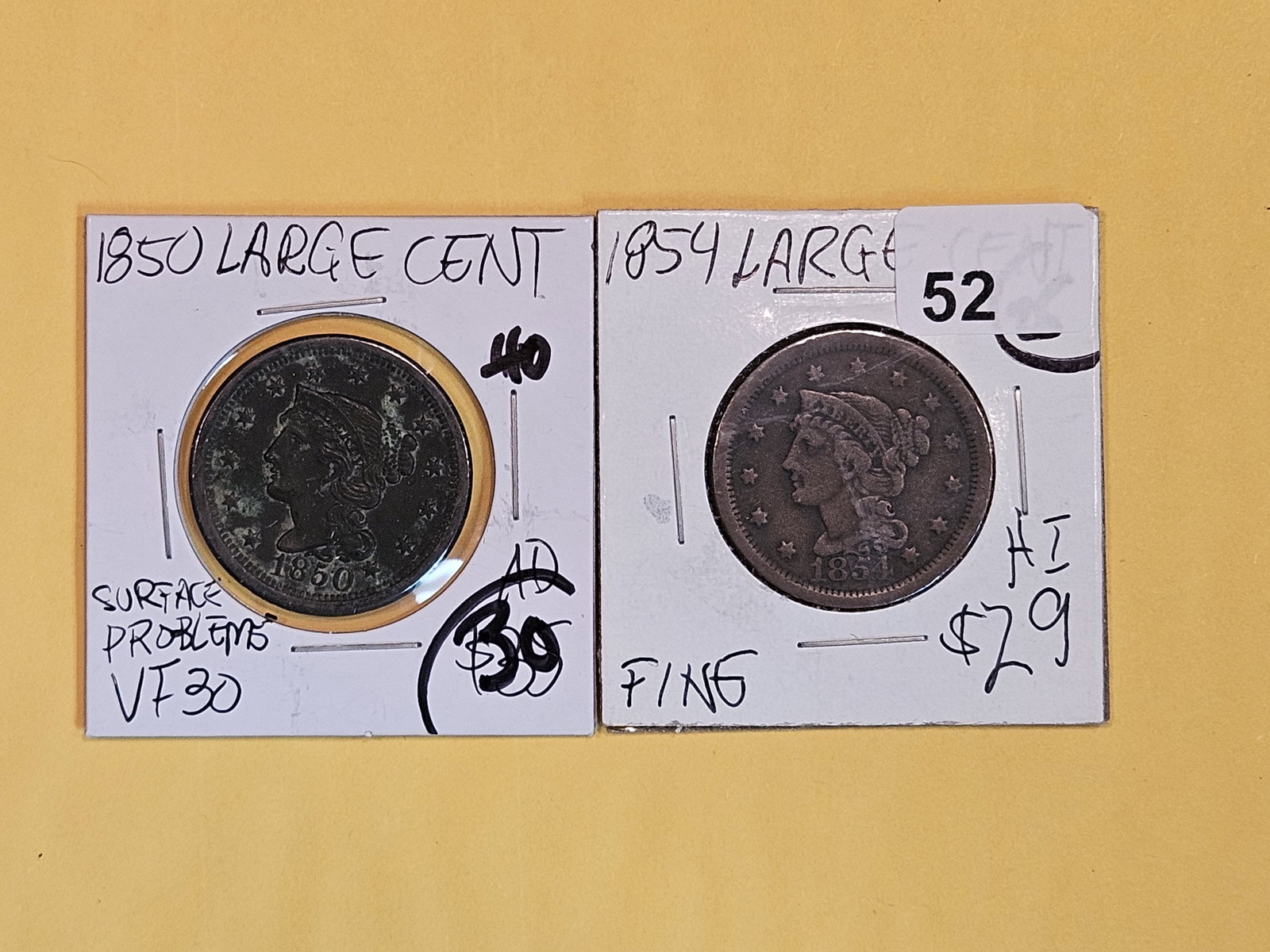 1850 and 1854 Braided Hair Large Cents (1 of 4)