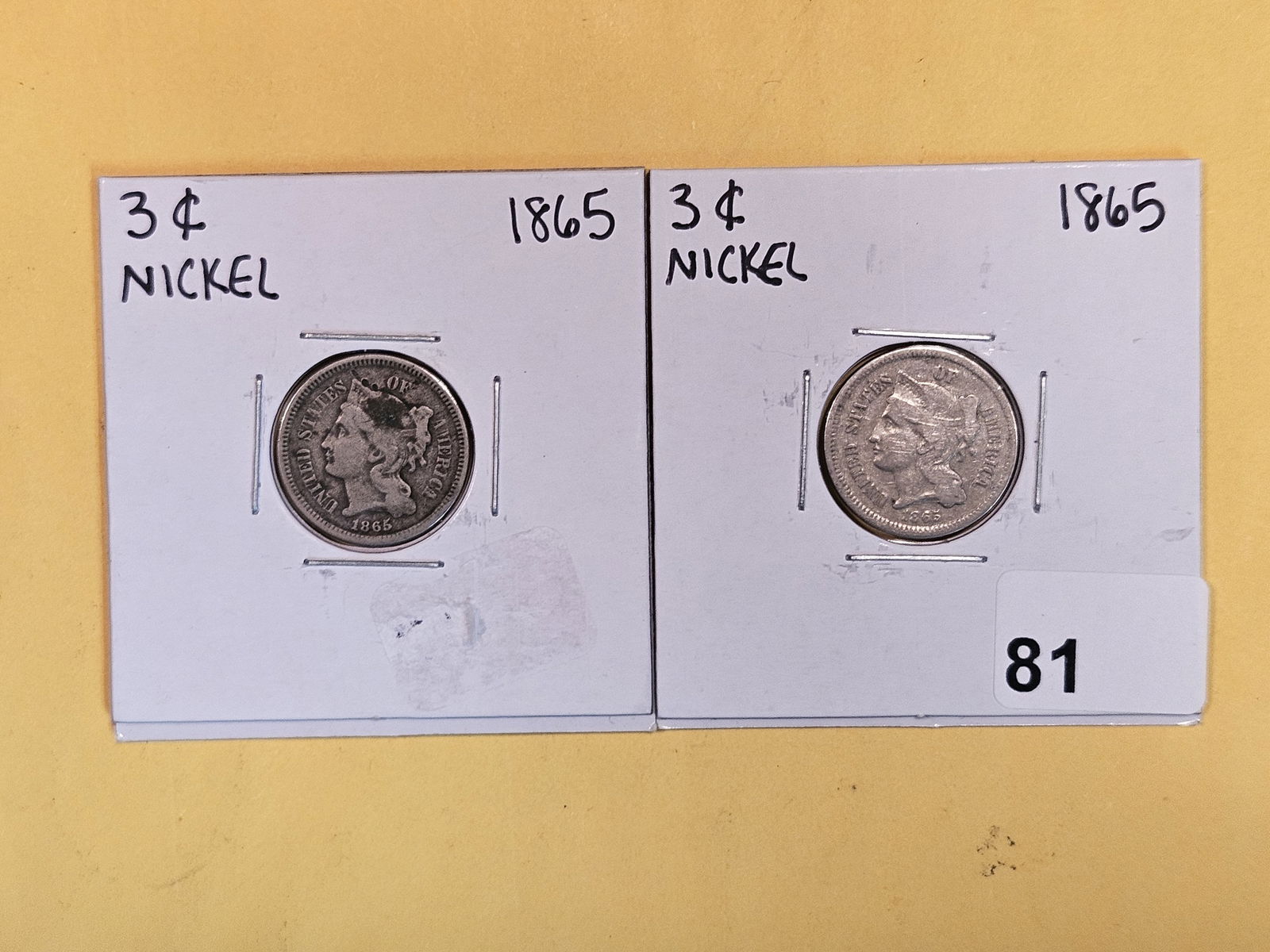 Two 3-Cent Nickels in Very Good (1 of 2)