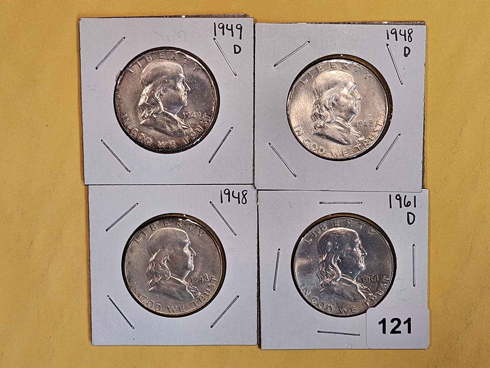 Four silver Franklin Half Dollars (1 of 4)