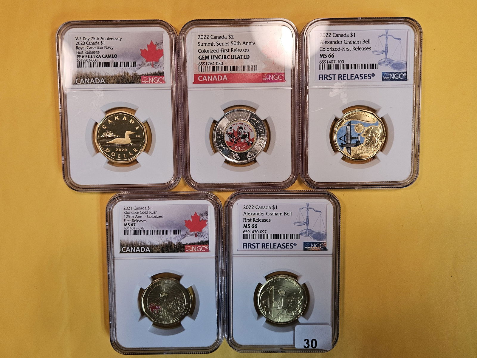 Five NGC-Graded Gem to Superb Gem Canadian Dollar and Two Dollar coins (1 of 6)
