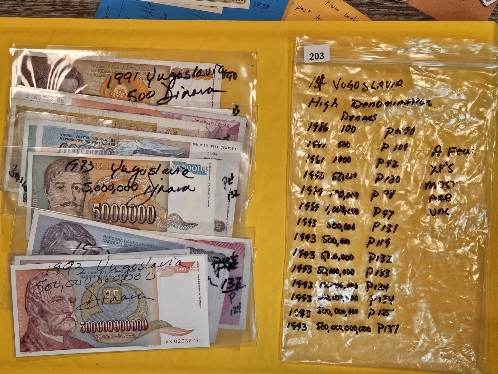 Fourteen high-denomination notes from Yugoslavia: 1980's and 1990's