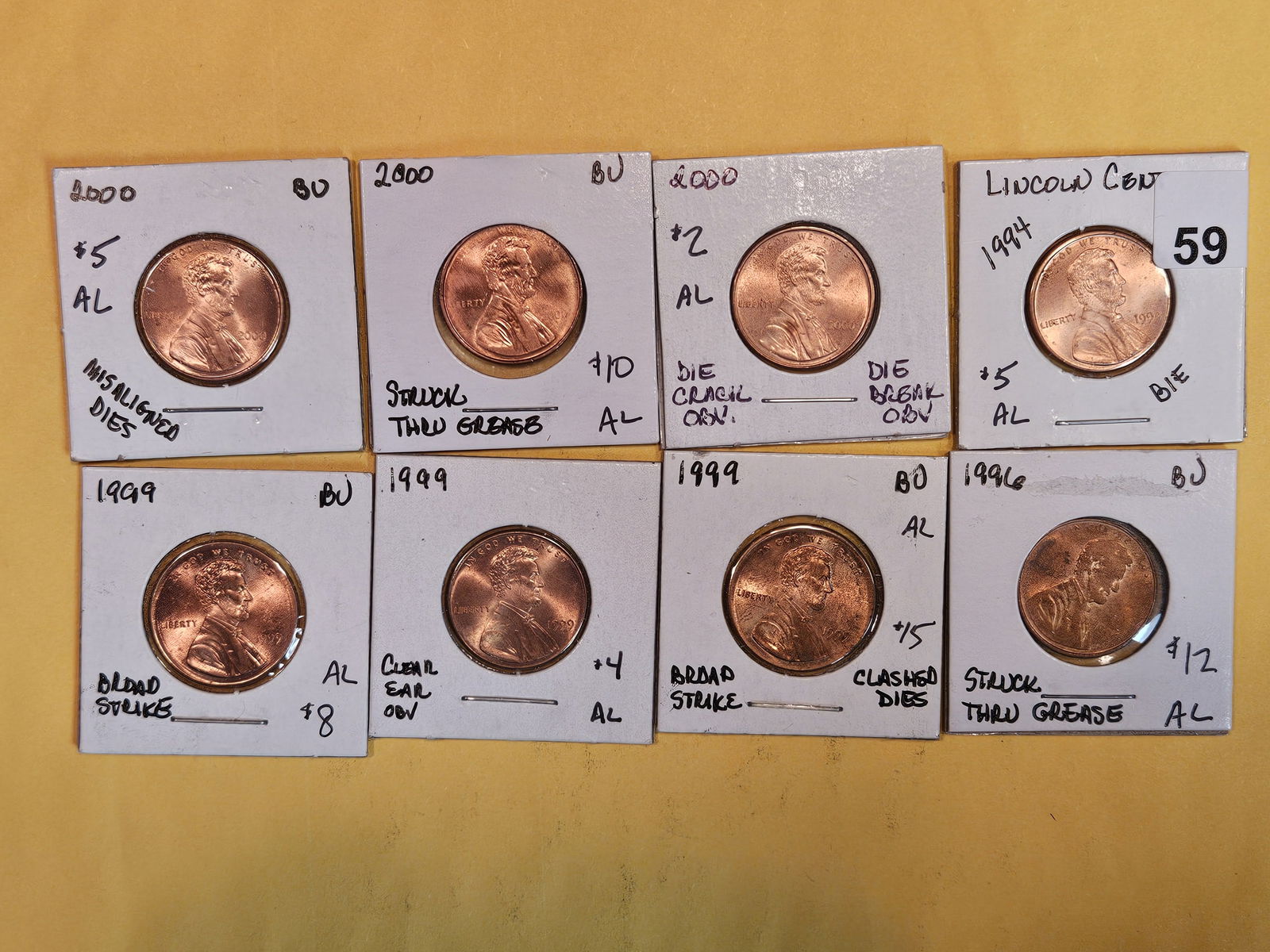 MINT ERRORS! Eight Brilliant Uncirculated Red Lincoln Cents (1 of 6)