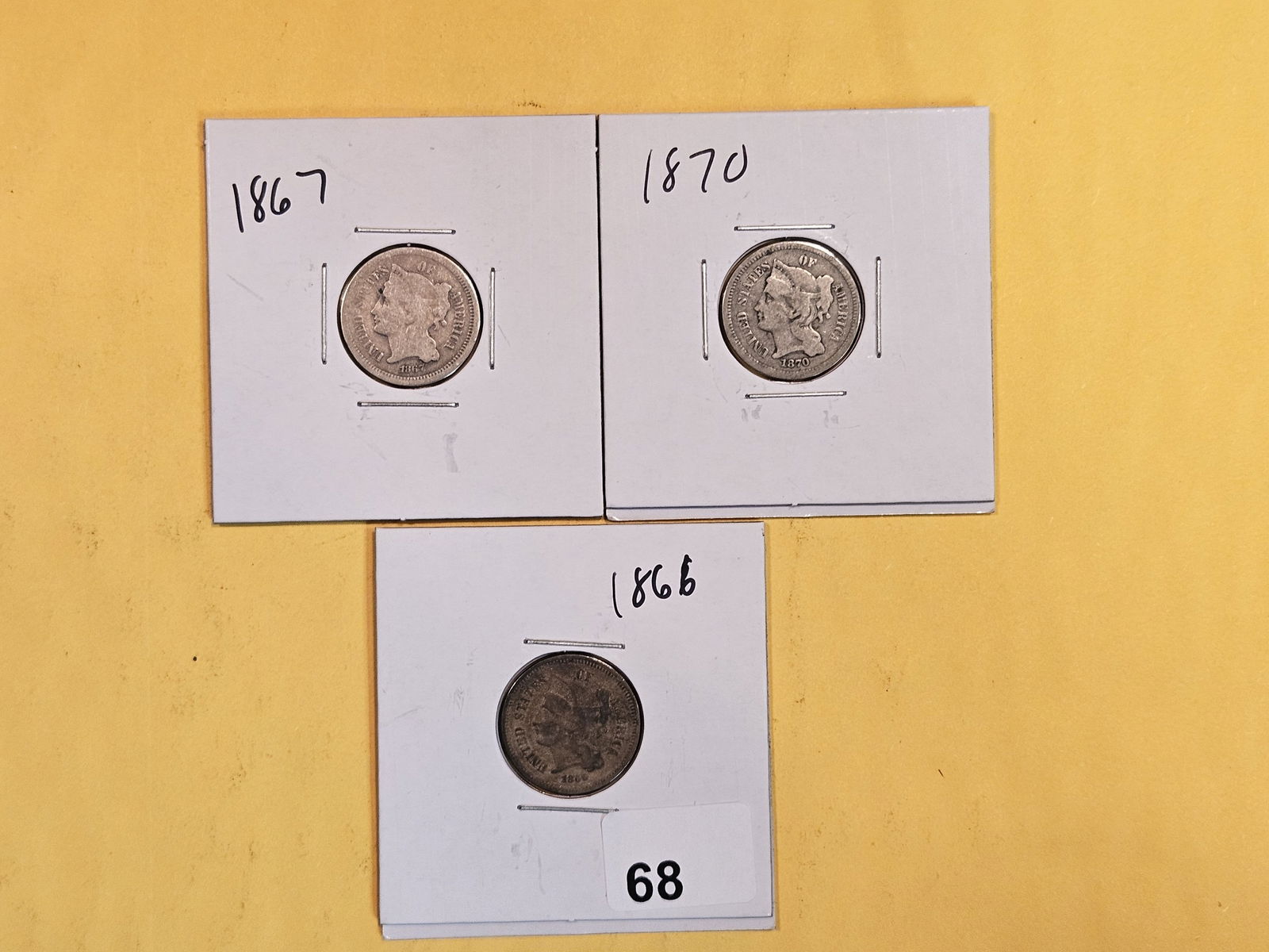 1866, 1867 and 1870 Three Cent Nickels (1 of 4)