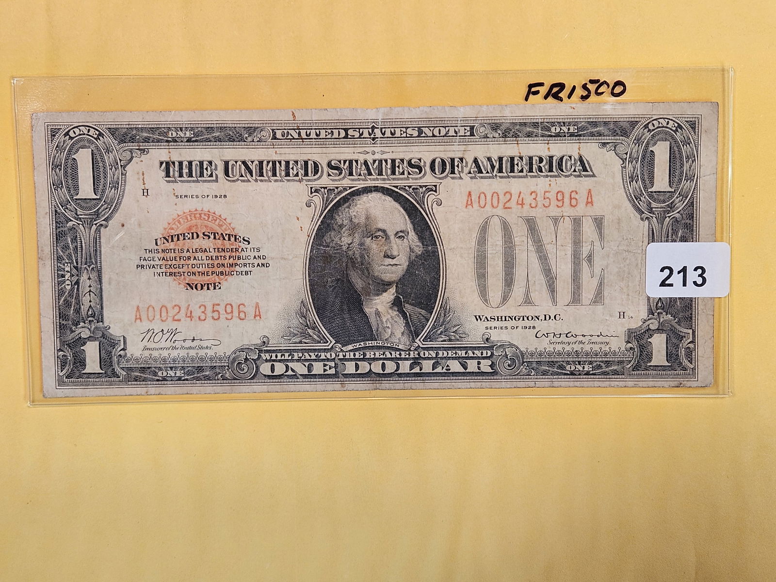 Series 1928 Small Size One Dollar Legar Tender US Note (1 of 2)