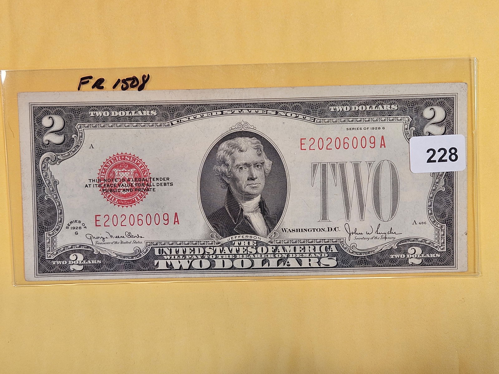 Crisp AU-UNC 1928-G Two Dollar US Red Seal Note (1 of 2)