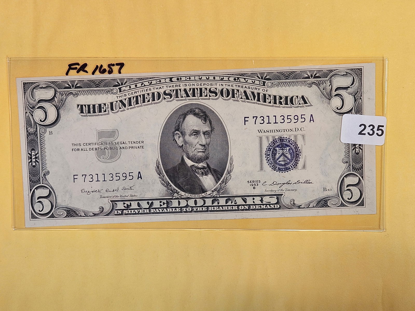 Crisp AU-UNC 1953-B Five Dollar Silver Certificate (1 of 2)