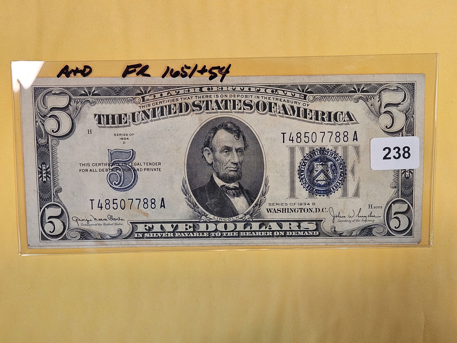 Two 1934 Five Dollar Silver Certificates (1 of 2)