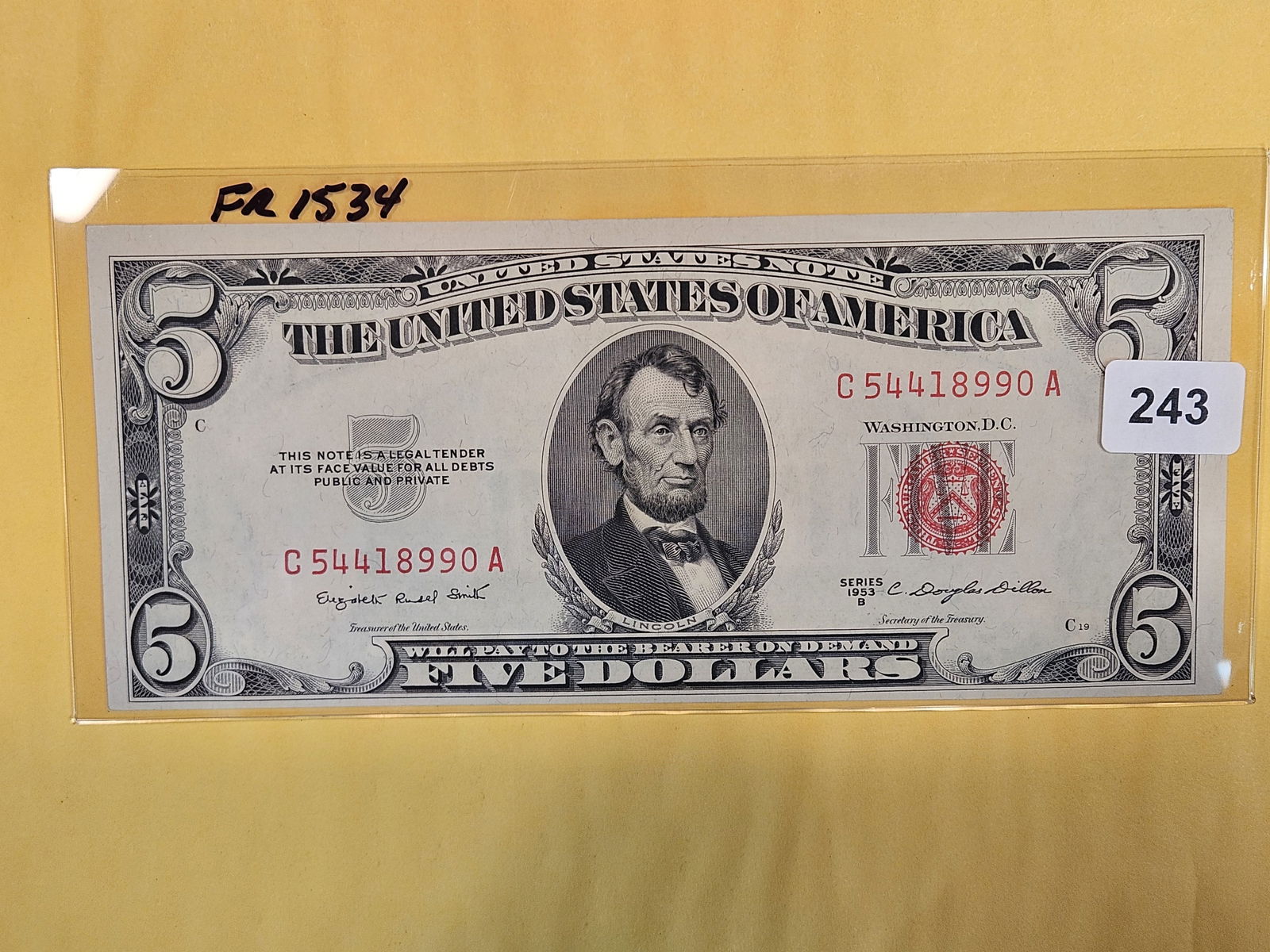 Crisp Uncirculated 1953-B Five Dollar Red Seal US Note (1 of 2)