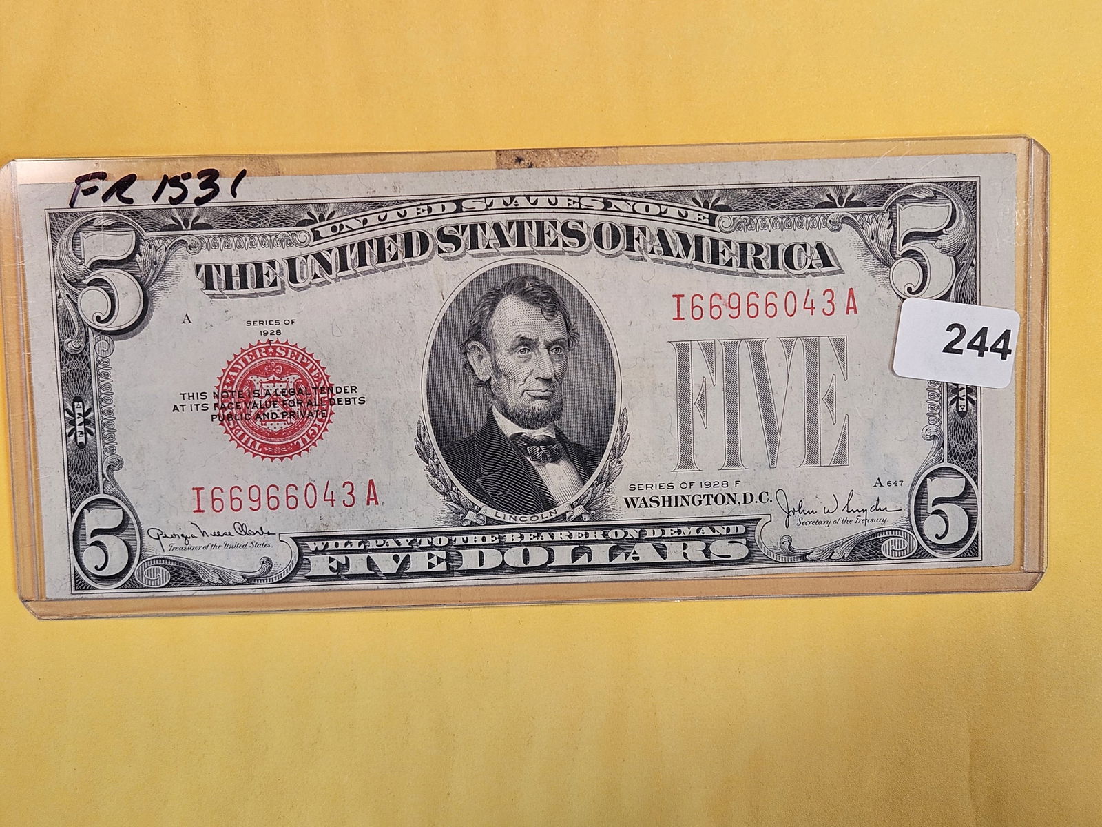 Crisp AU 1928-F Five Dollar Red Seal US Note (1 of 2)