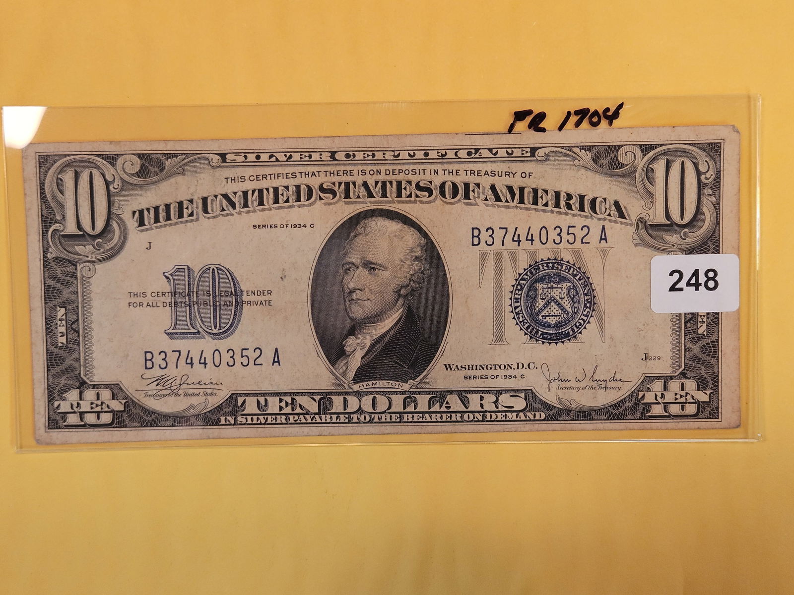 Series 1934-C Ten Dollar Silver Certificate (1 of 2)