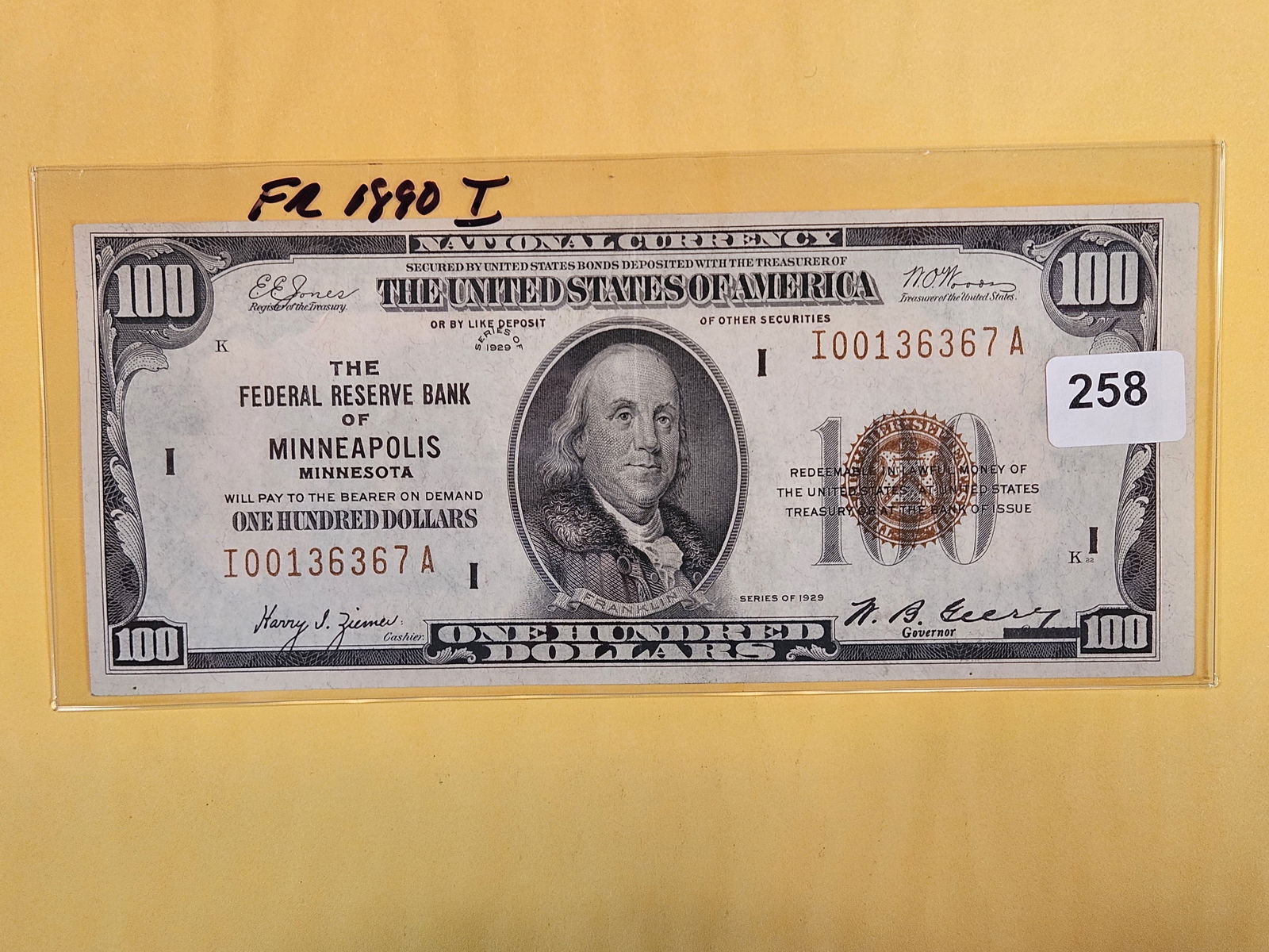 Crisp About Uncirculated Series 1929 One Hundred Dollar National Currency (1 of 2)