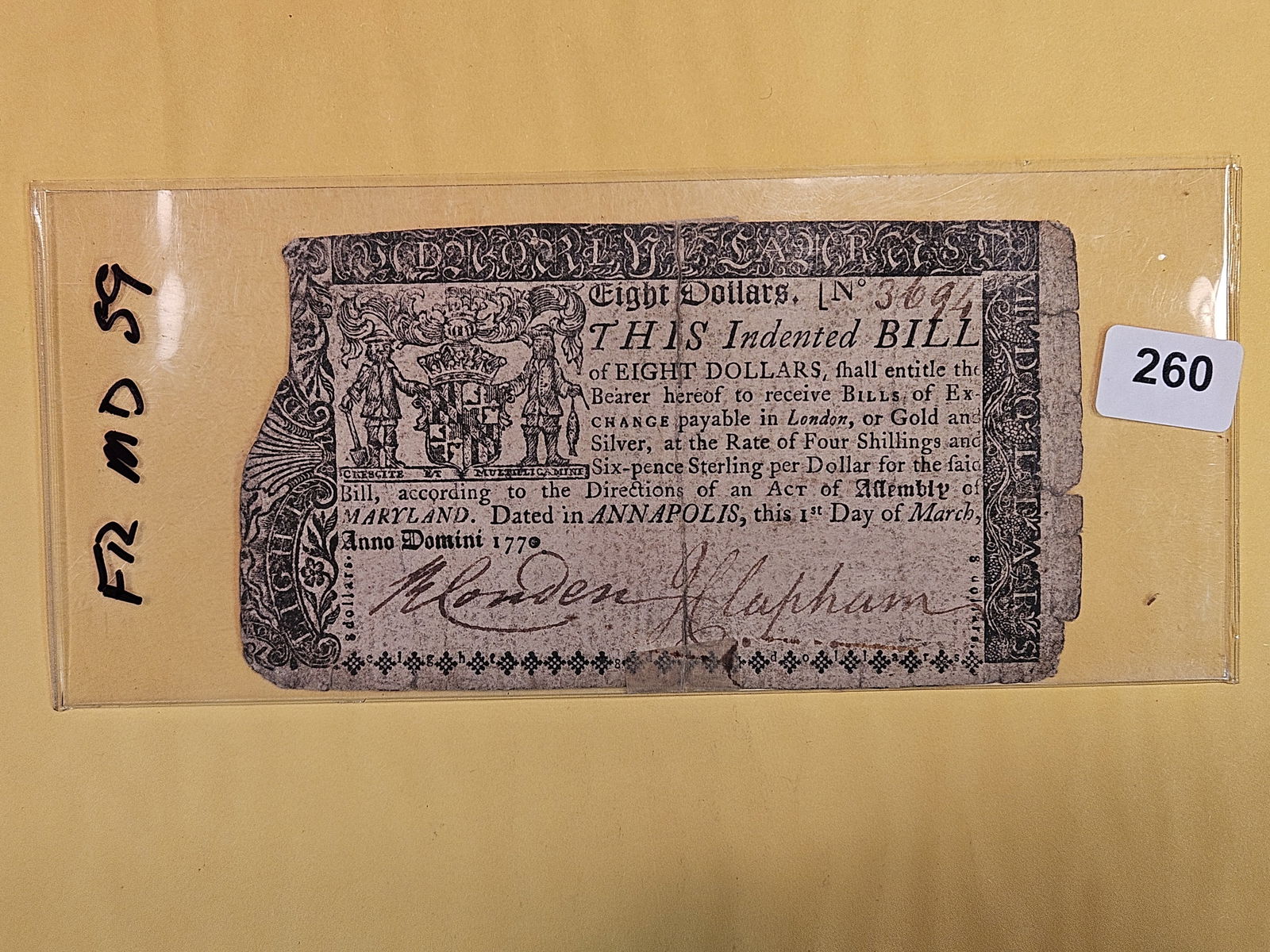 * COLONIAL CURRENCY * Eight Dollar Note (1 of 3)