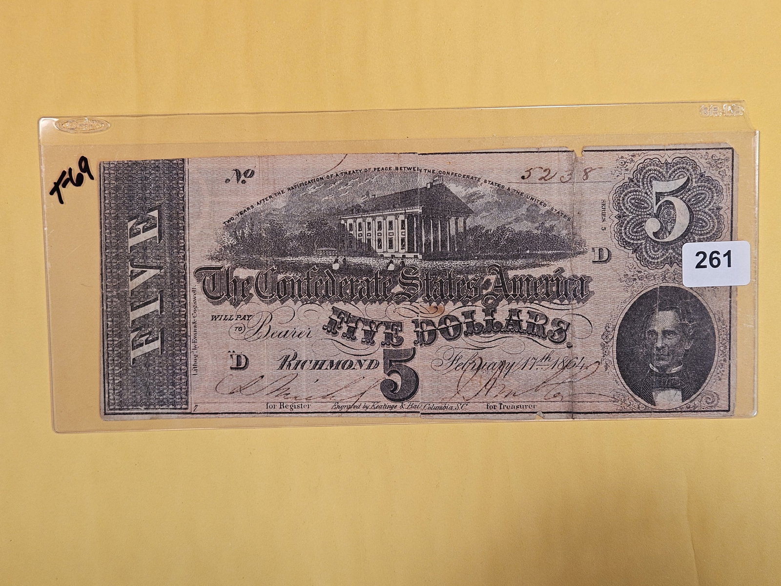 Confederate States of America Five Dollars: Richmond. T-69
