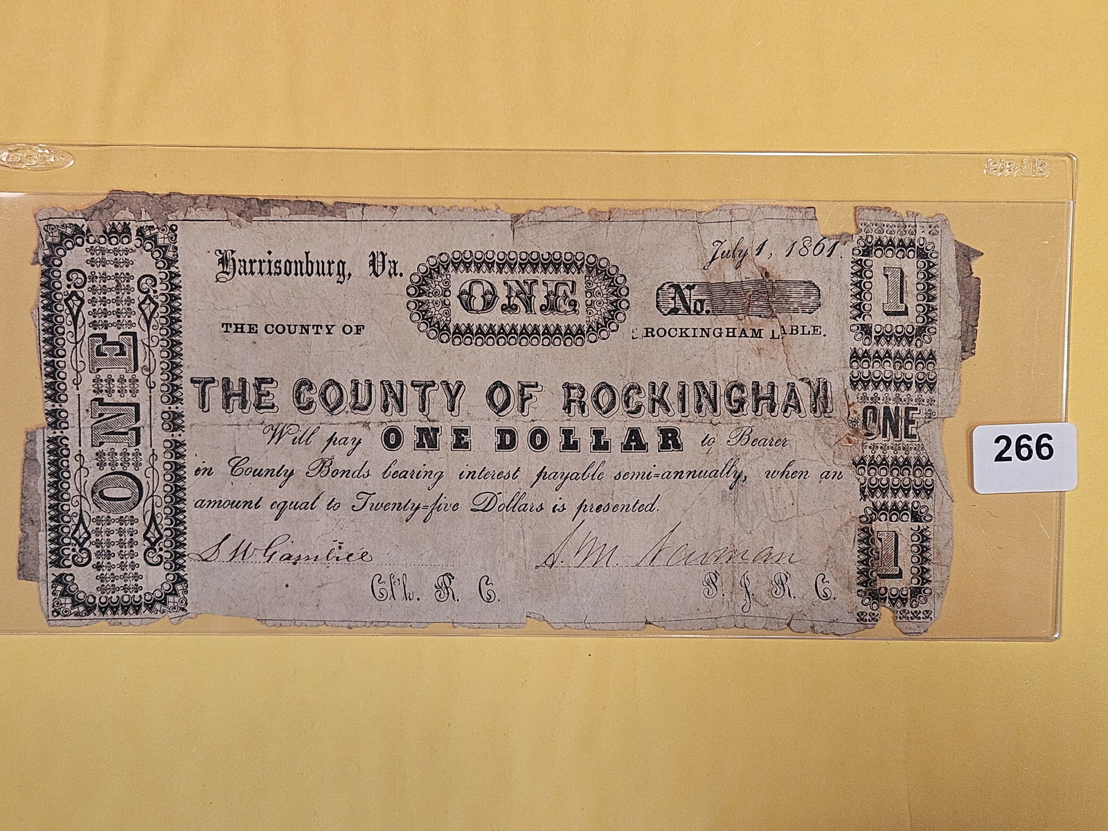 Two 1861 One Dollar Notes from Virginia: 1861 County of Rockingham One Dollar and Corporation of Winchester
