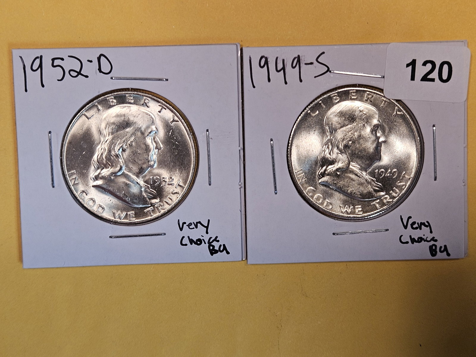 Two Very Choice Brilliant Uncirculated Franklin Silver Half Dollars (1 of 3)