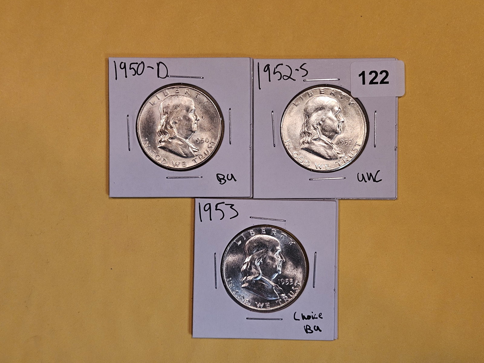 Three Brilliant Uncirculated Plus Franklin Silver Half Dollars (1 of 4)