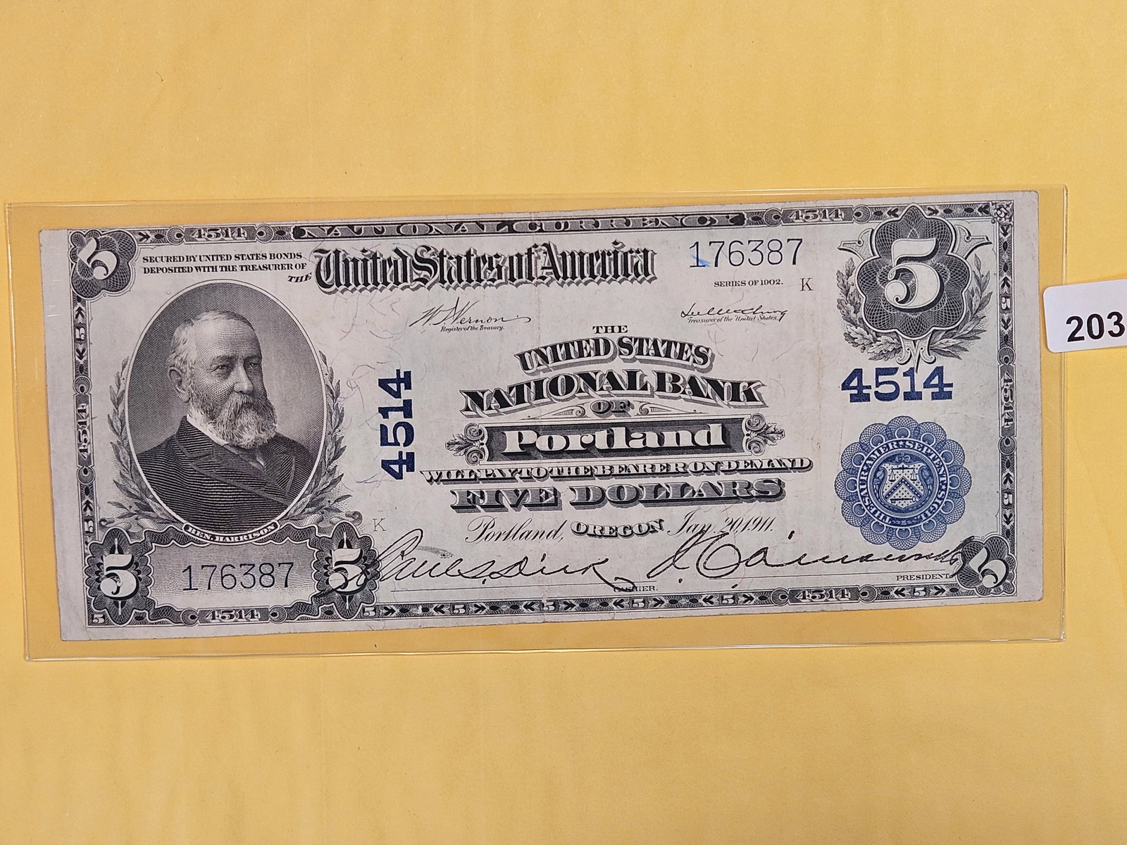 Crisp! Extra Fine Plus Large Size Series of 1902 Five Dollar National Currency (1 of 6)