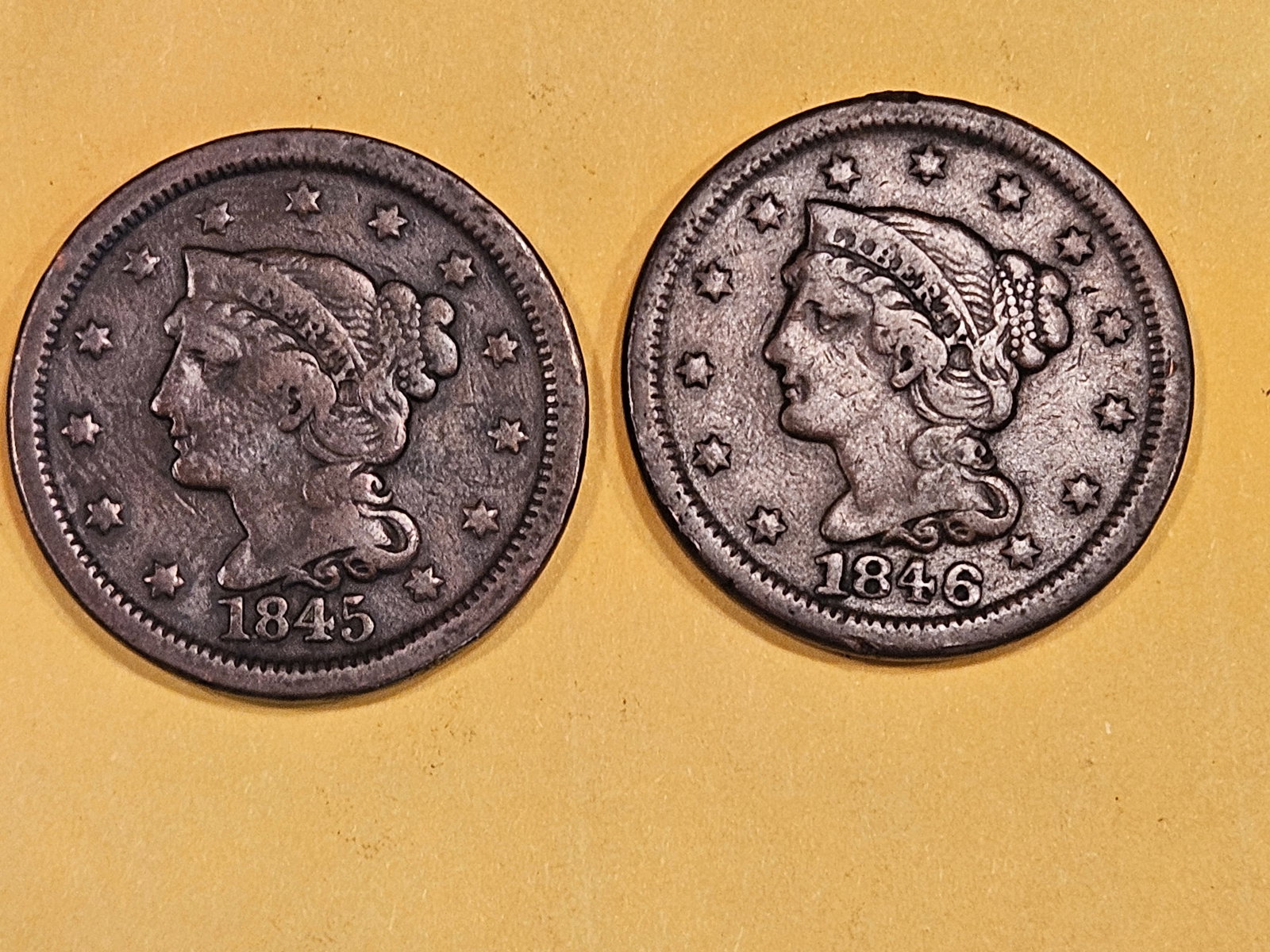 1845 and 1846 Braided Hair Large Cents (1 of 3)