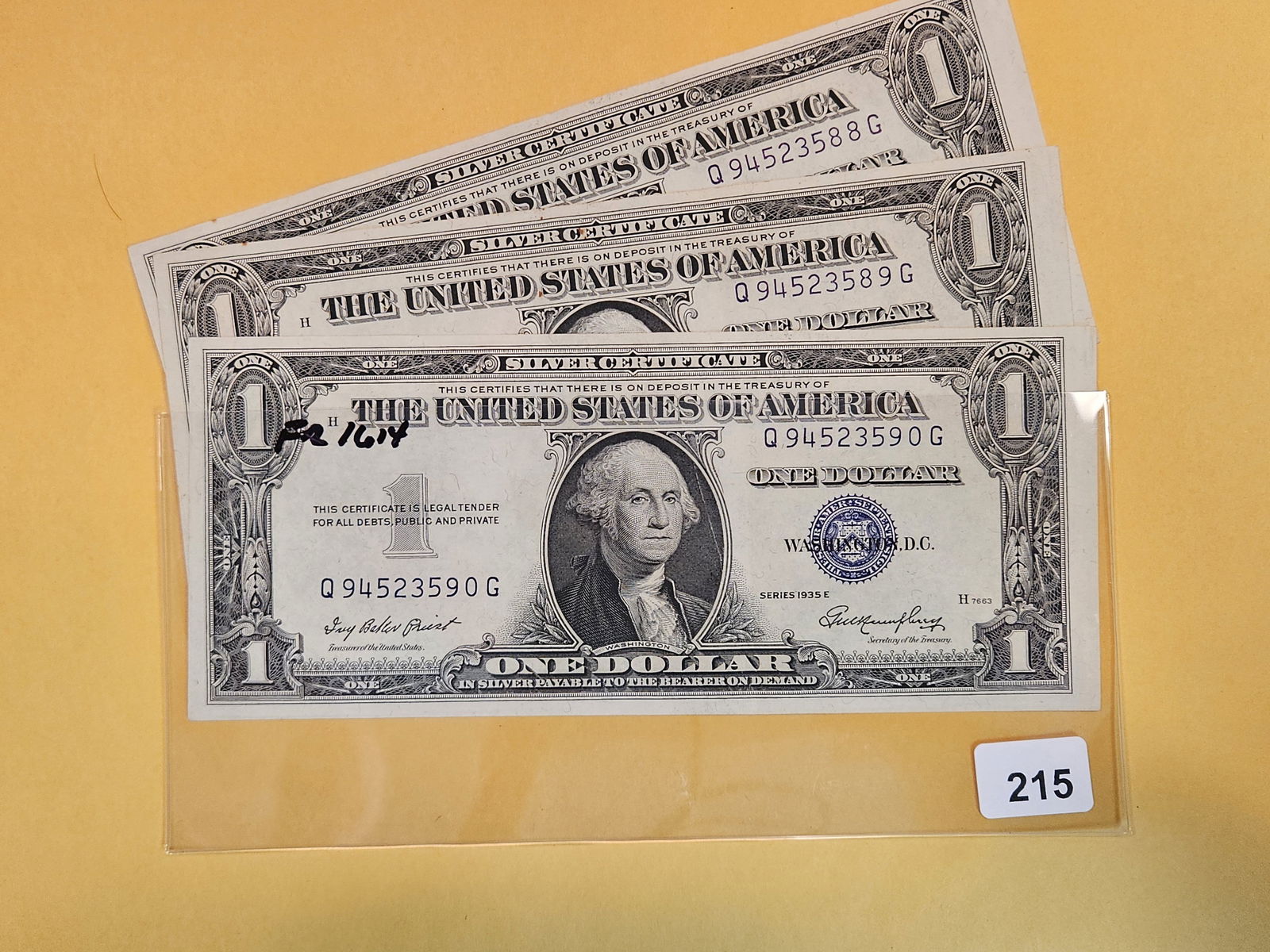 Three Consecutive Crisp Uncirculated One Dollar Silver Certificates (1 of 2)