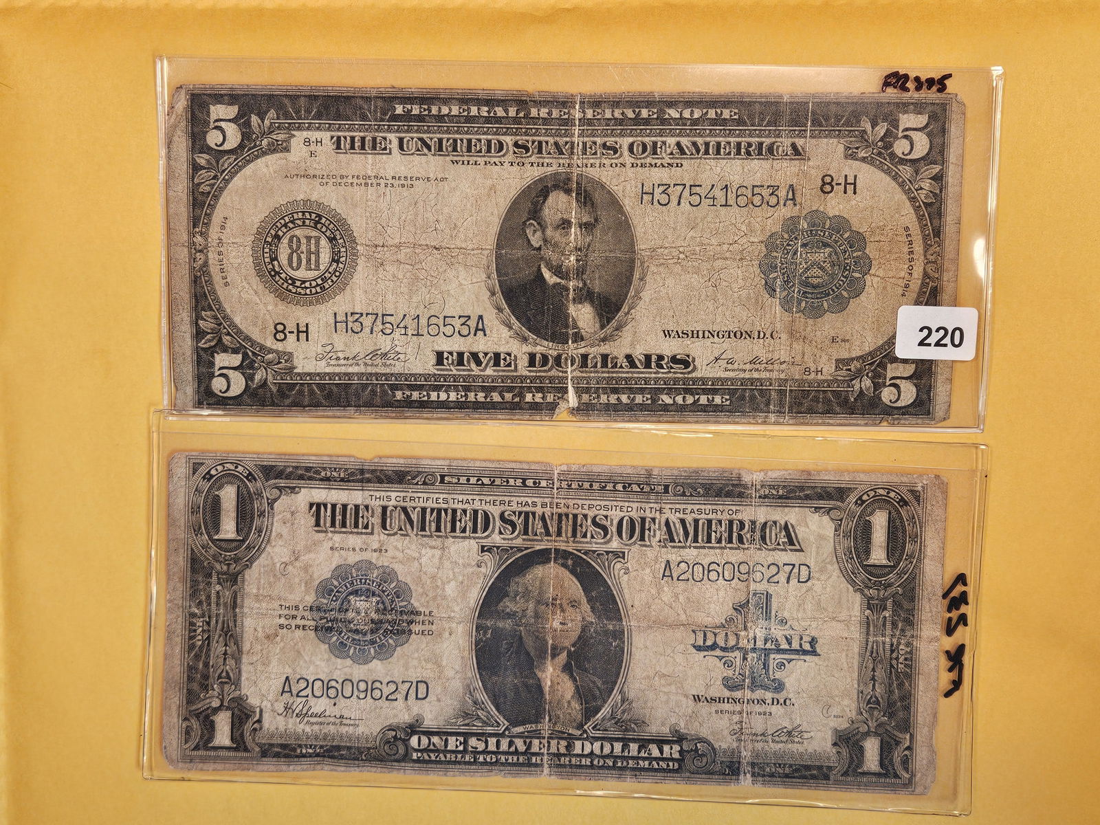 Two LARGE SIZE One and Five Dollar Notes (1 of 2)