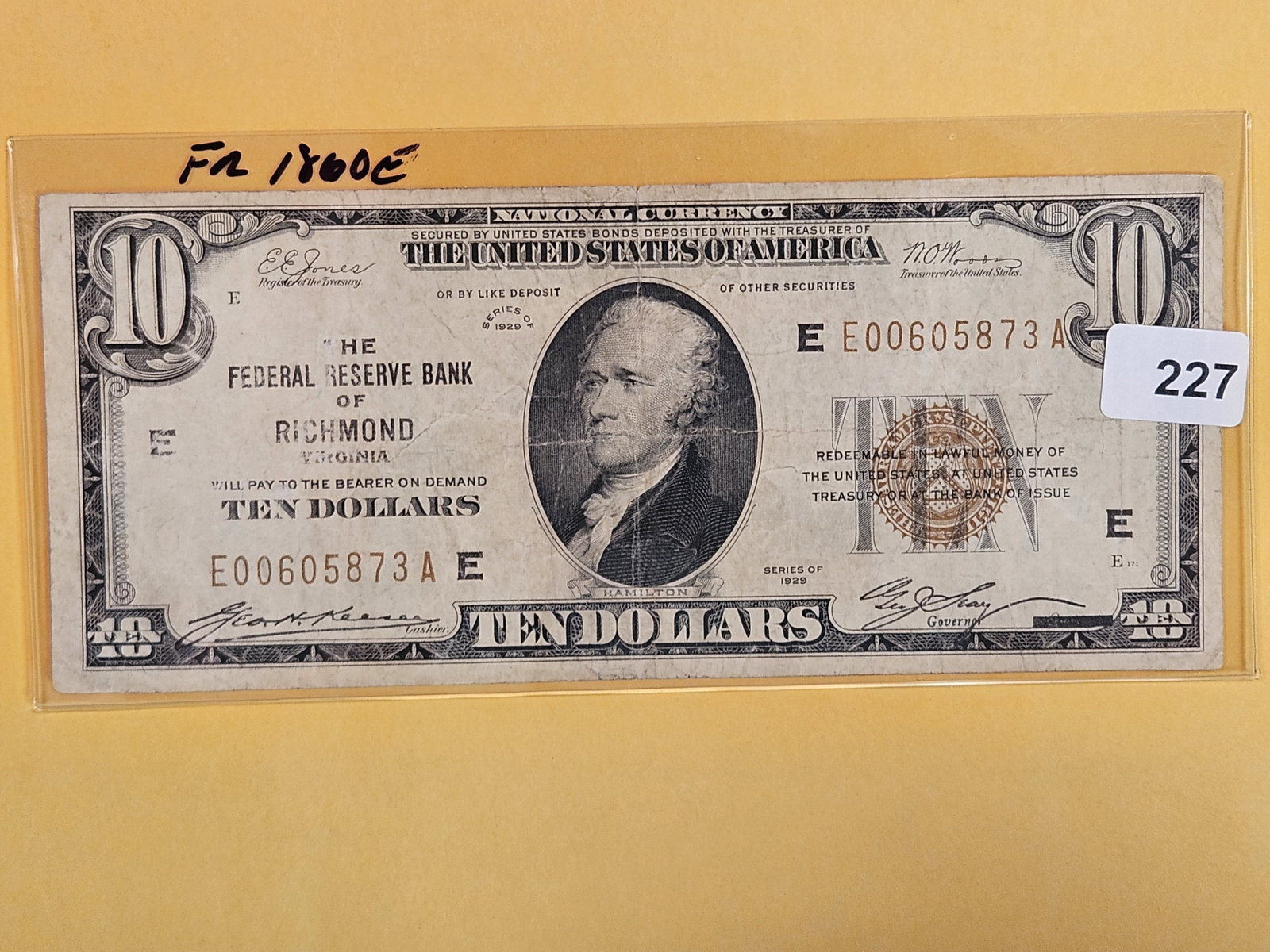 Series of 1929 Ten Dollar National Currency in Fine: FR 1860-E. Richmond