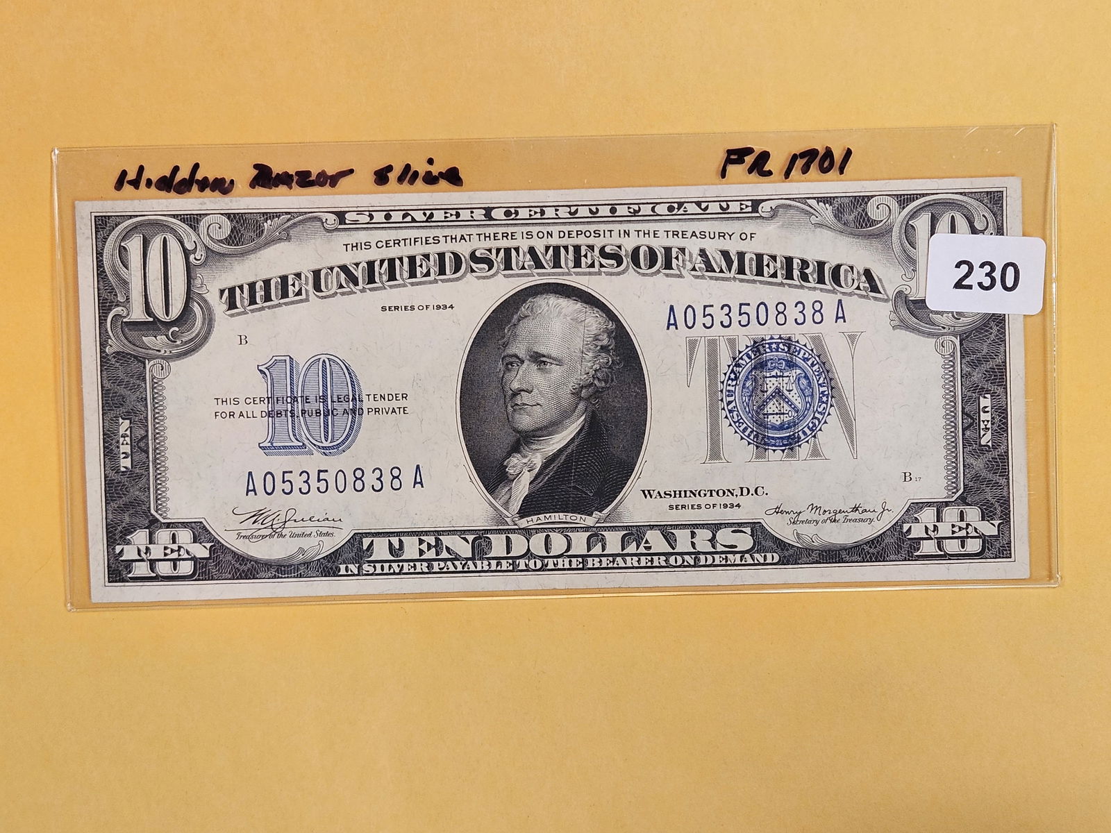About Uncirculated 1934 Ten Dollar Silver Certificate (1 of 4)