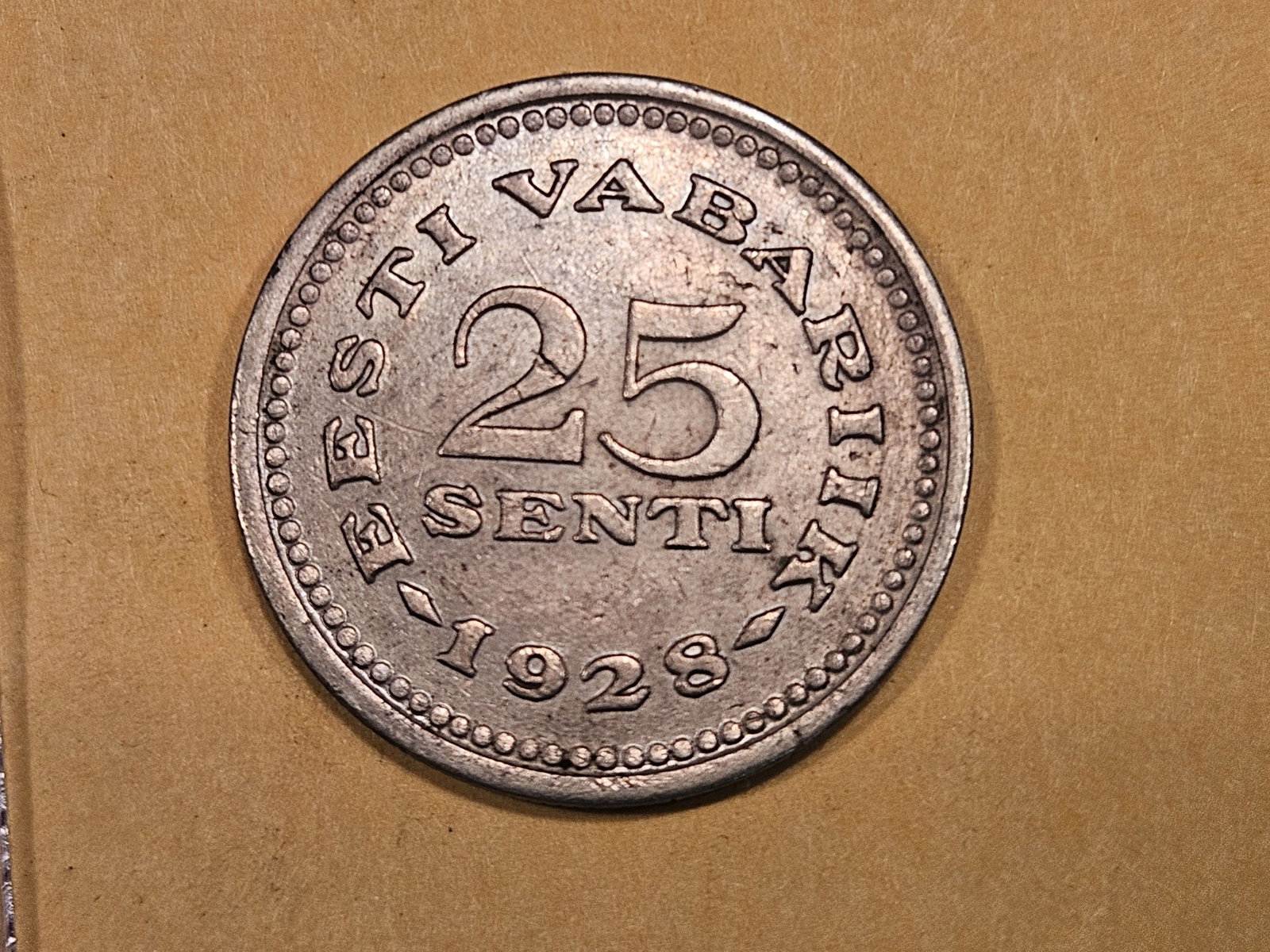 1928 Estonia 25 senti in Extra Fine: KM 9