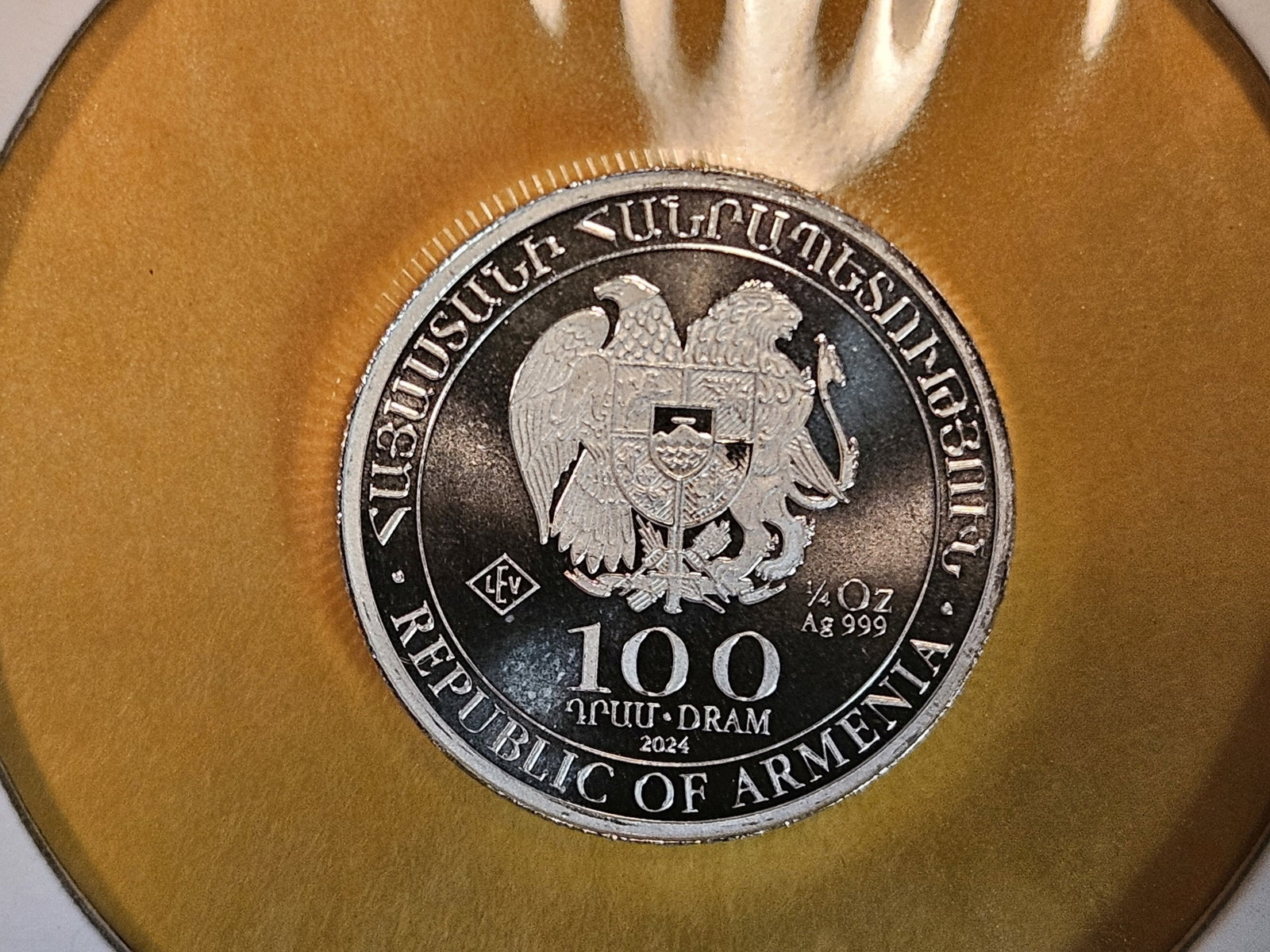 GEM Proof Deep Cameo 2024 Armenia silver 100 dram: Noah's Ark reverse