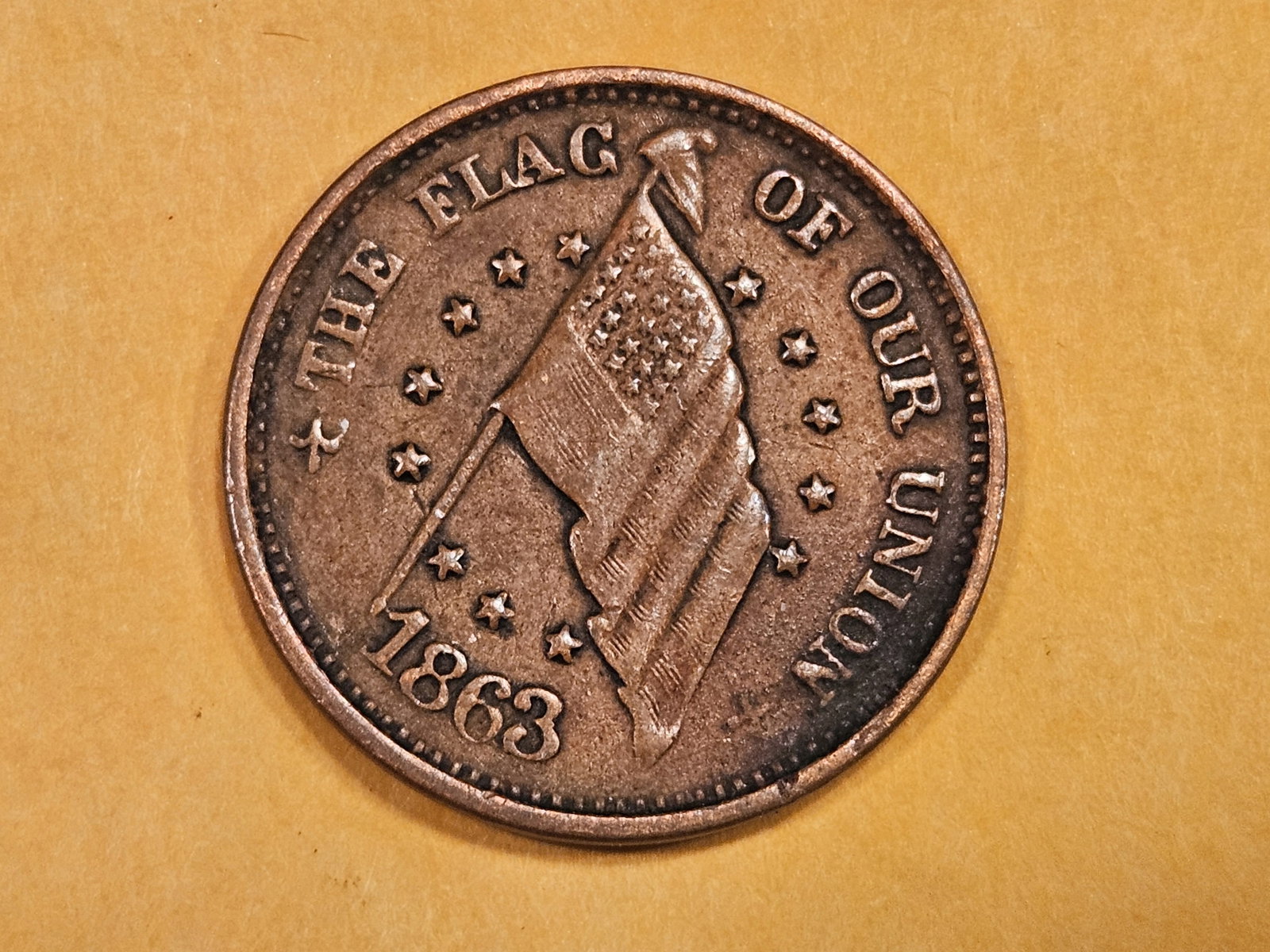 1863 Civil War Token in Extra Fine: Army & Navy