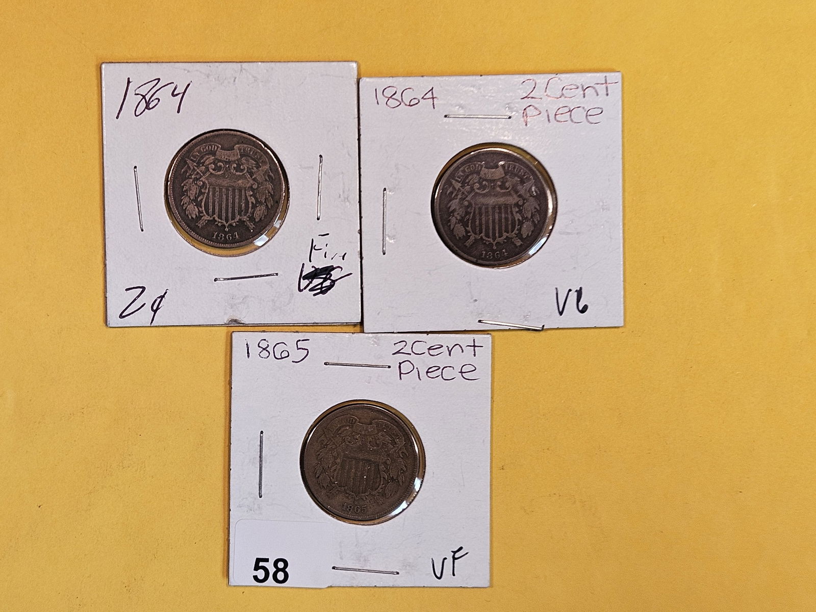 Three 2-cent pieces in Very Good to Very Fine (1 of 4)
