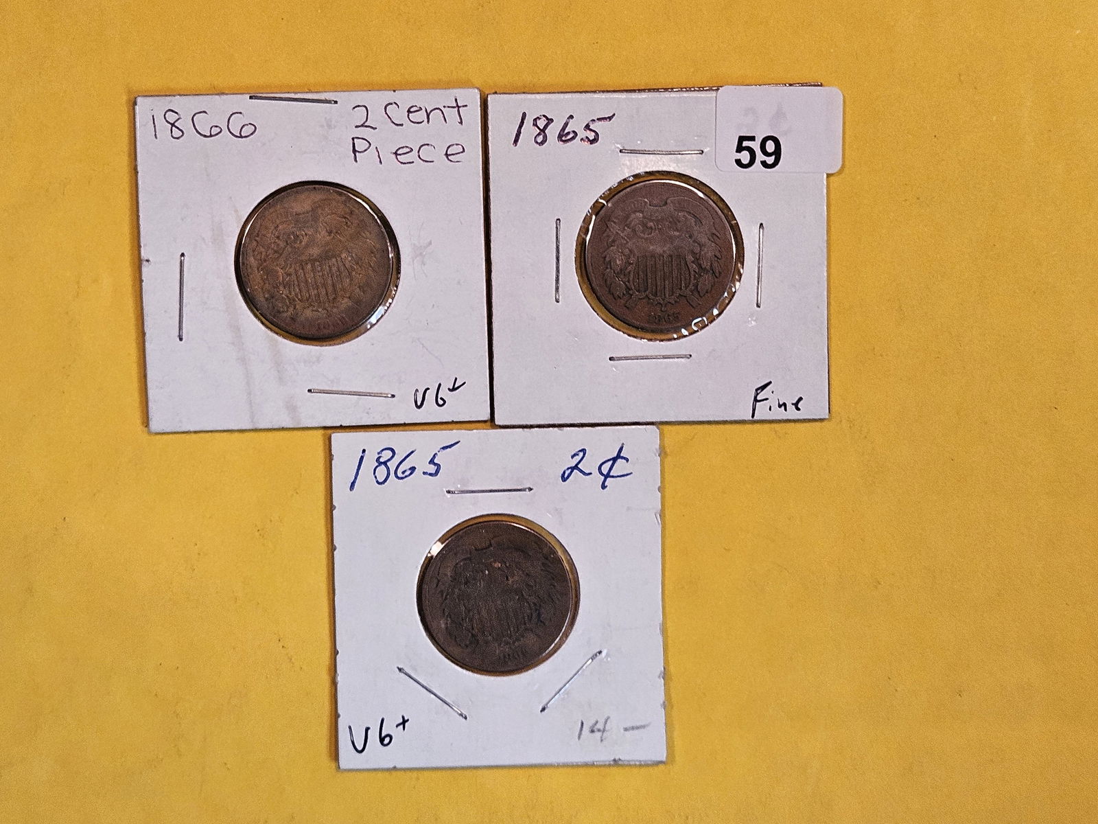 Three 2-cent pieces in Very Good to Fine (1 of 4)
