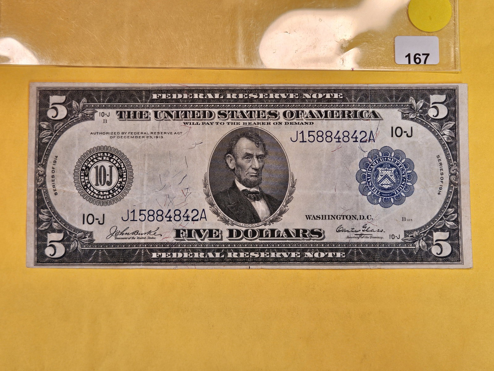 Series 1914 Five Dollar Large Size FRN in Very Fine plus: Kansas City