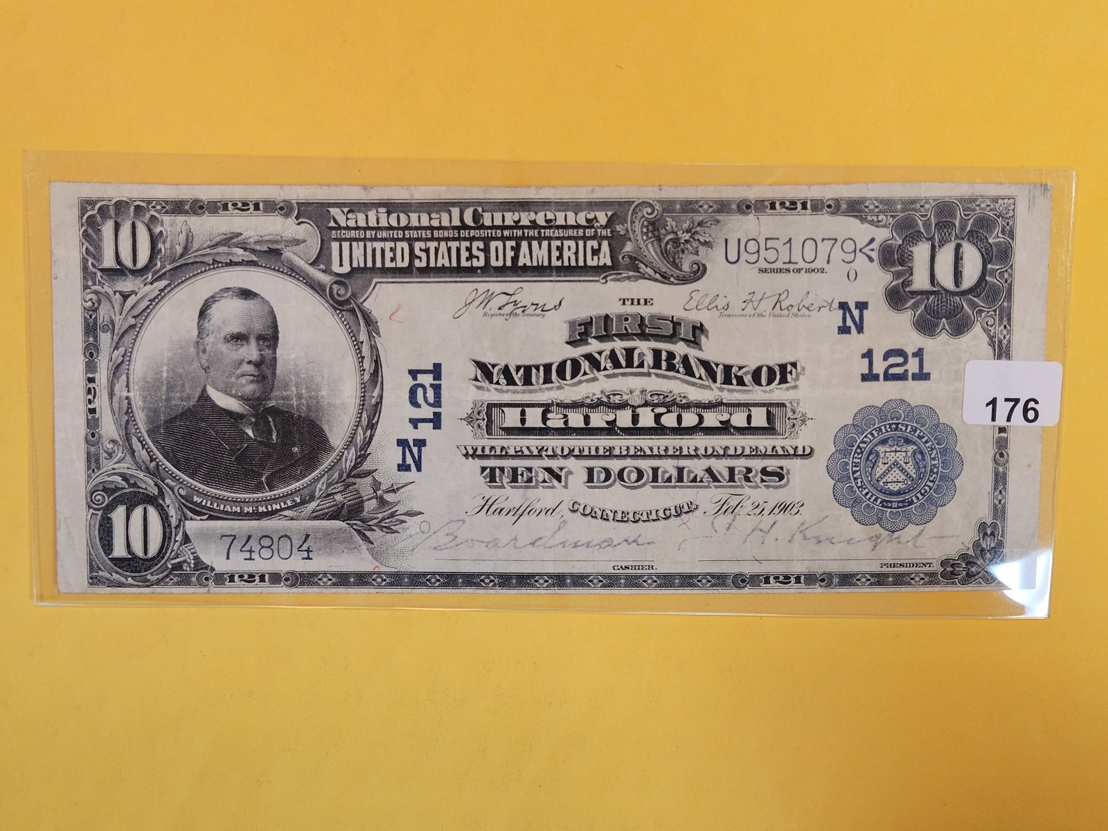 Series of 1902 Ten Dollar National Currency in Very Fine Plus: Hartford Connecticut