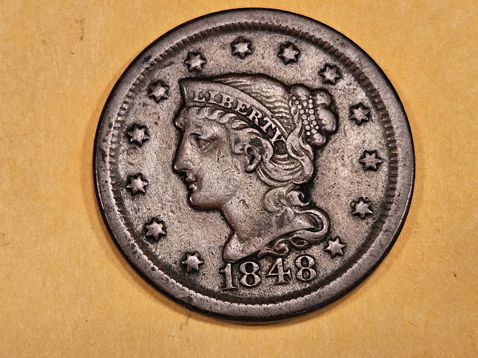 1848 Braided Hair Large Cent in Very Fine 30 (1 of 3)