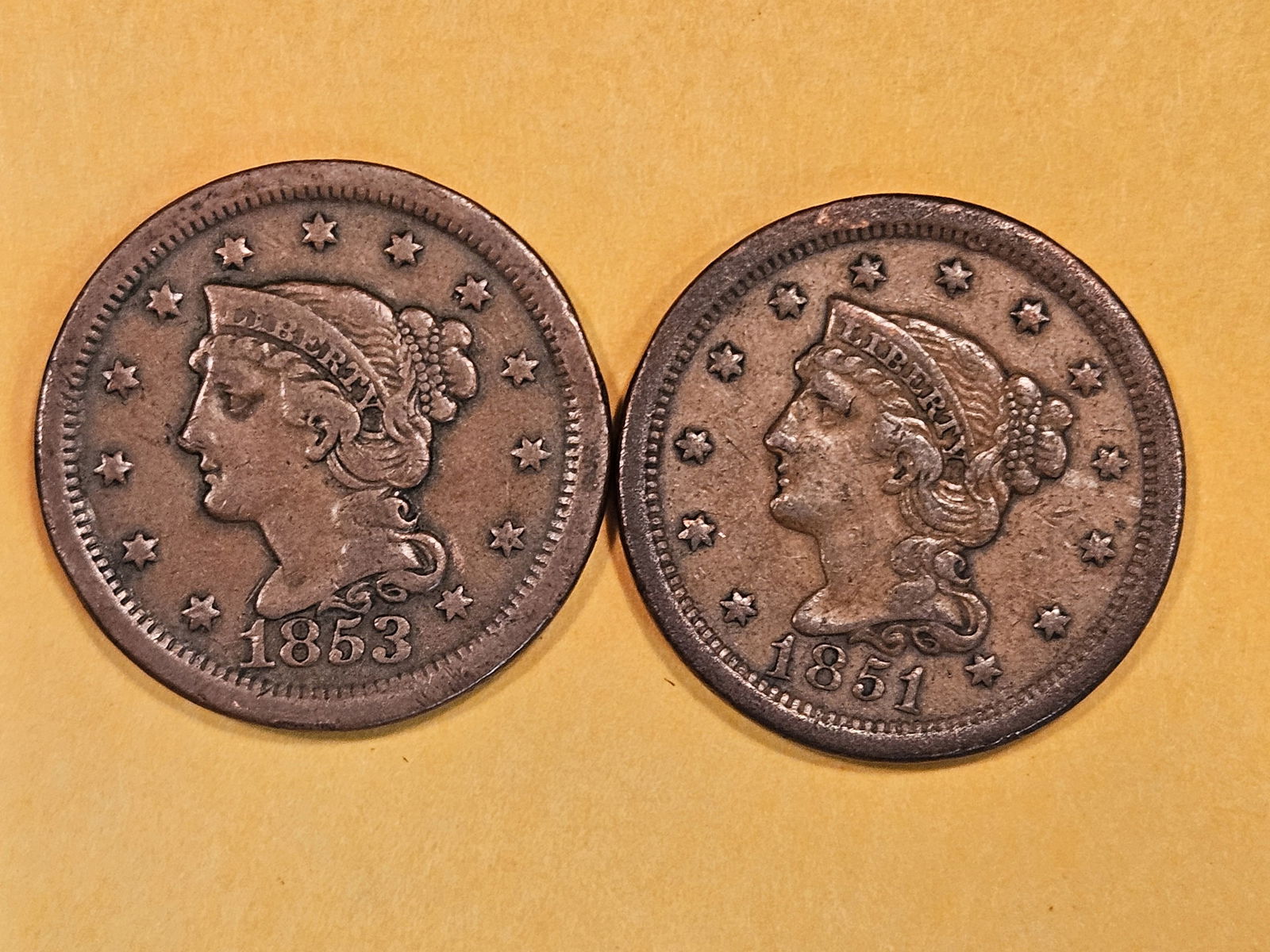 Two Braided Hair Large Cents in Very Fine Plus (1 of 3)
