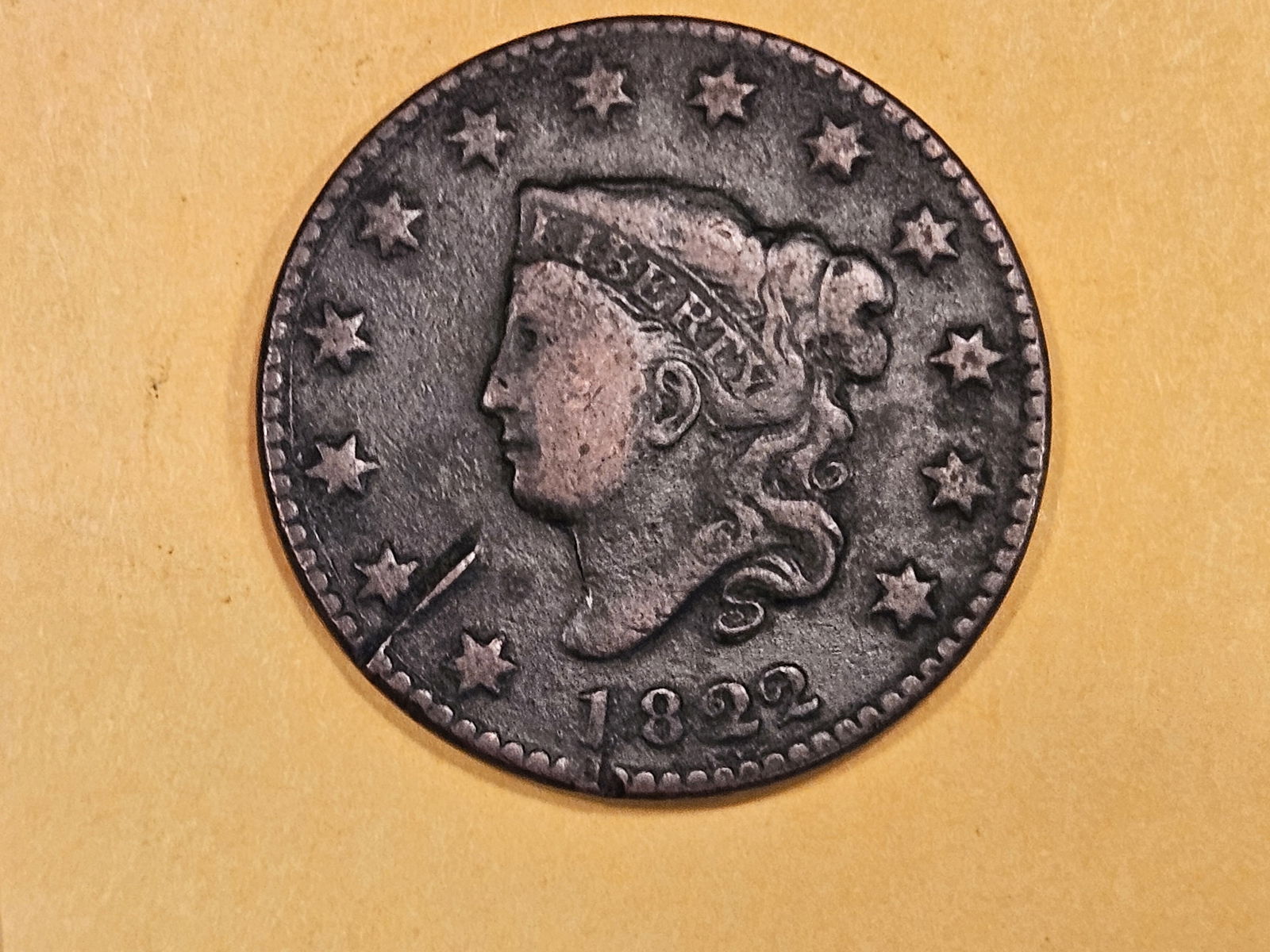 1822 Coronet Head Large Cent in Very Fine - details (1 of 3)