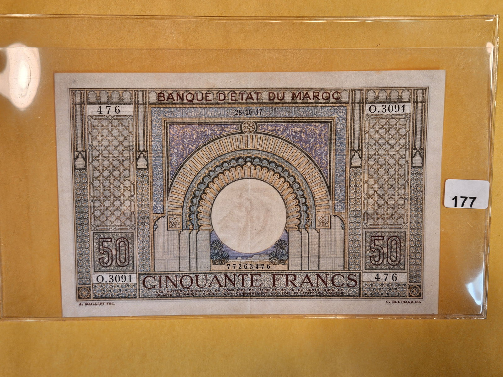 28-10-47 Morocco cinquante Francs: Looks in Very Fine plus
