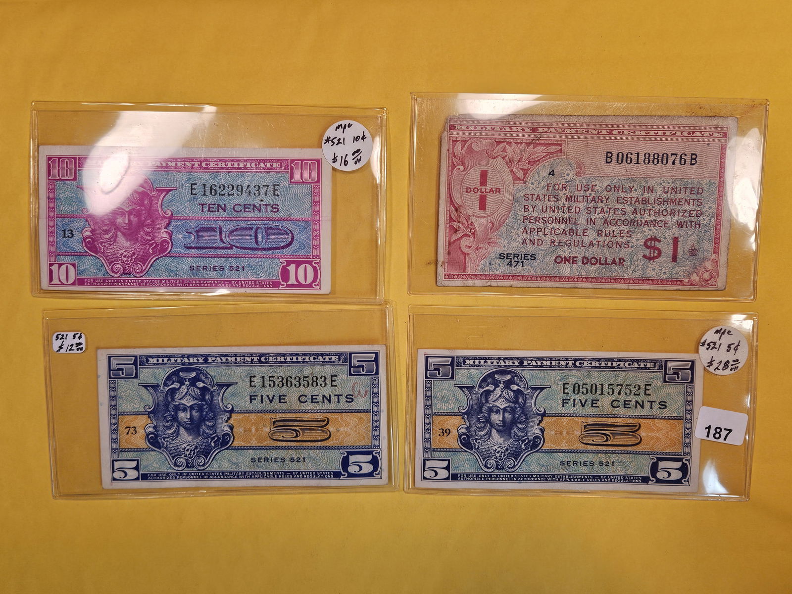 Four very nice Military Payment Certificates (1 of 6)