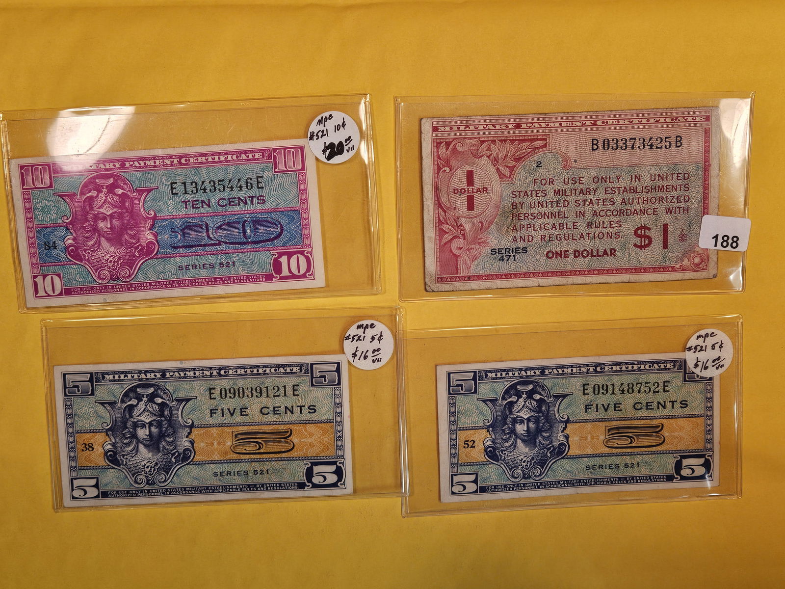 Four very nice Military Payment Certificates (1 of 6)