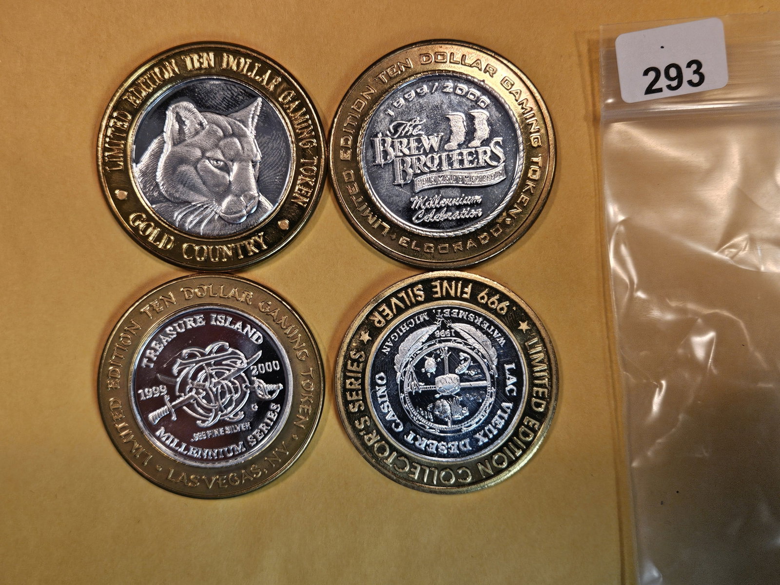 Four Ten Dollar .999 fine Silver Center Casino Gaming Tokens: Each one is about $20 in silver