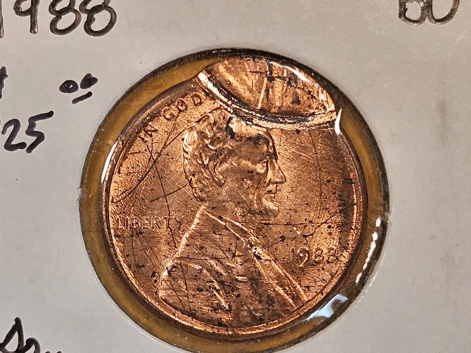 MINT ERROR! Brilliant Uncirculated Red 1988 Lincoln Cent (1 of 3)