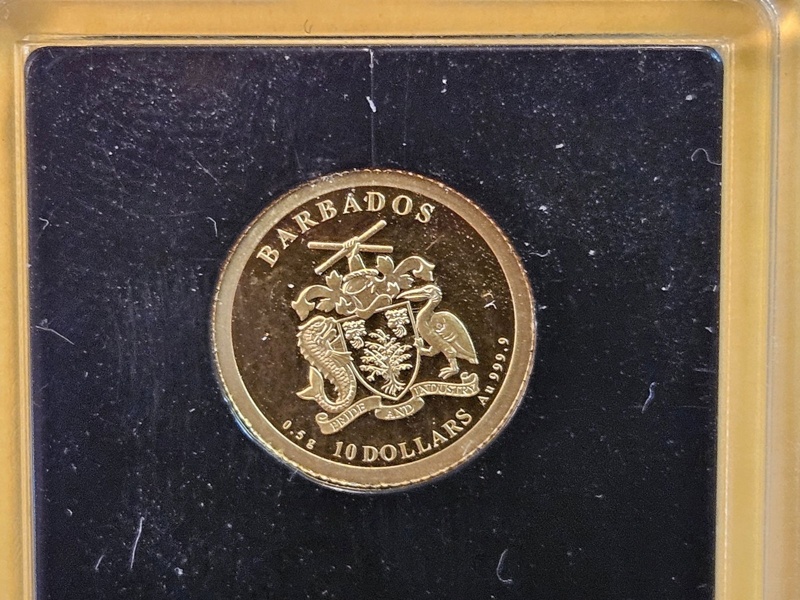 GOLD! GEM Proof 2023 Barbados Commemorative Ten Dollar .999 Fine Gold Mini Coin (1 of 4)