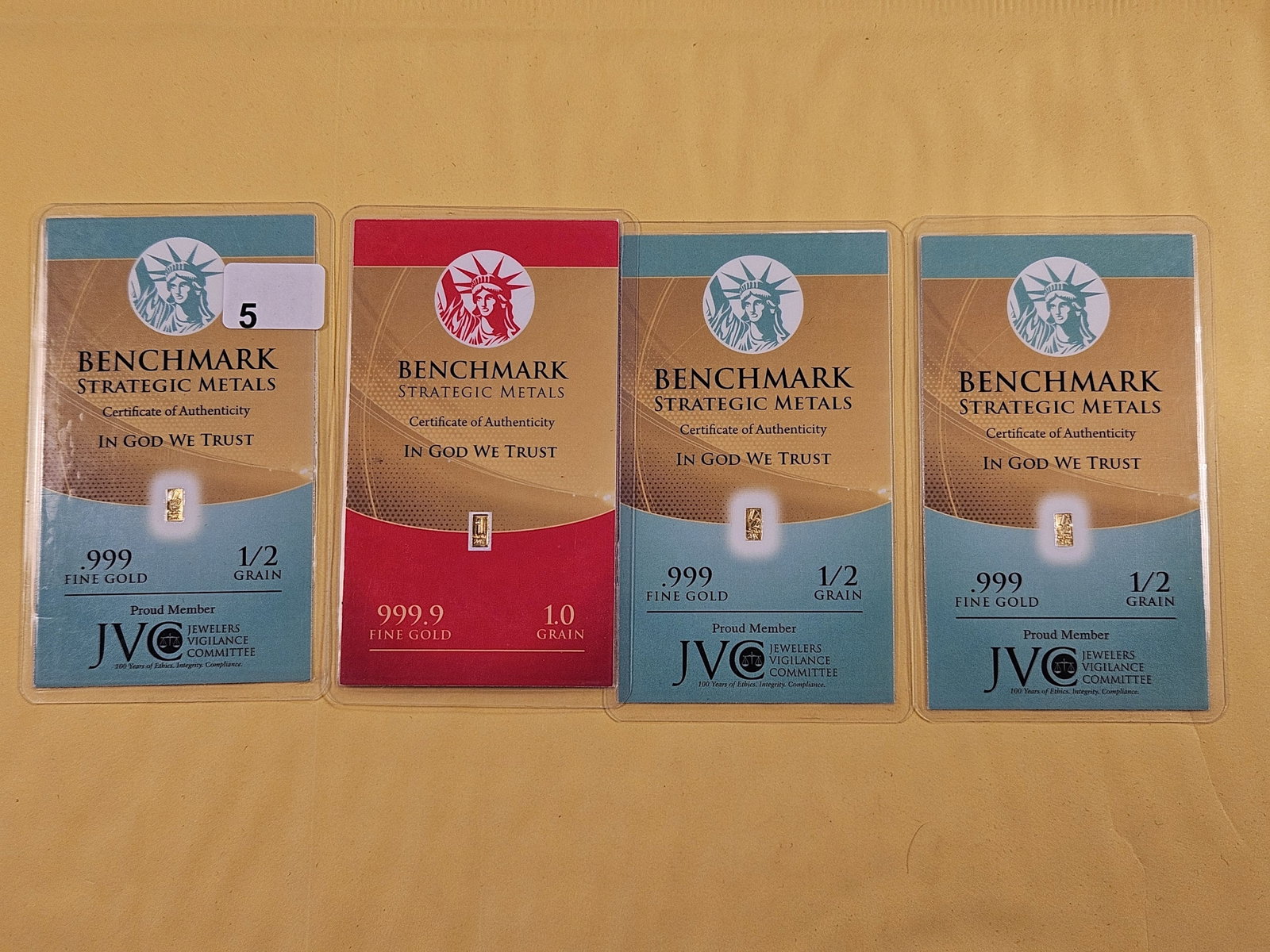 GOLD! 2.5 Grains .999 Fine Gold: In Benchmark Strategic Metals cards