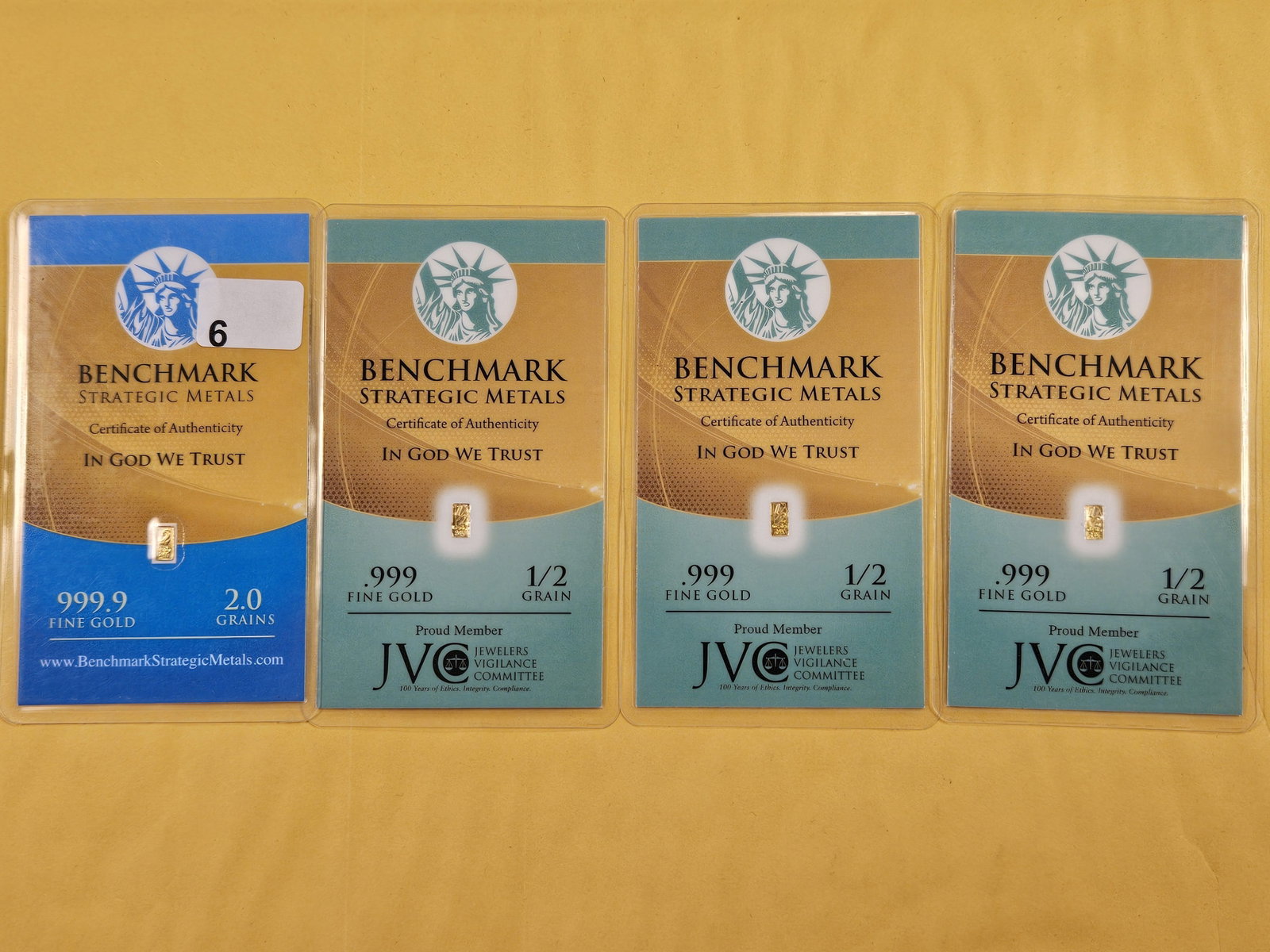 GOLD! 3.5 Grains .999 Fine Gold: In Benchmark Strategic Metals cards