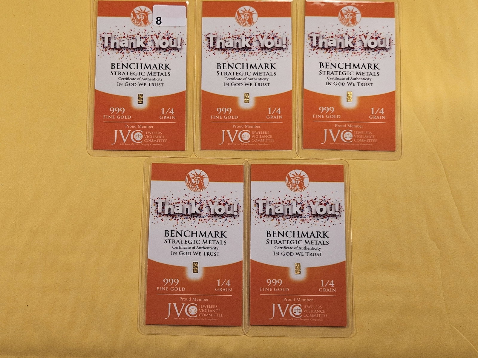 GOLD! 1.25 Grains .999 Fine Gold: In Benchmark Strategic Metals cards