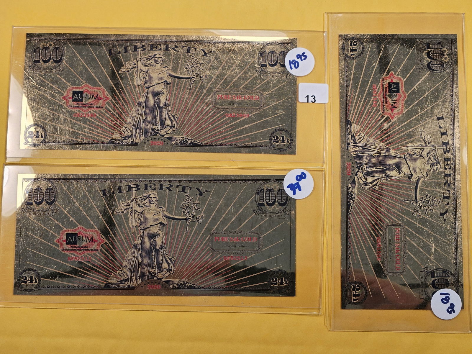 GOLD! Three 24 Karat Gold Novelty Notes (1 of 5)